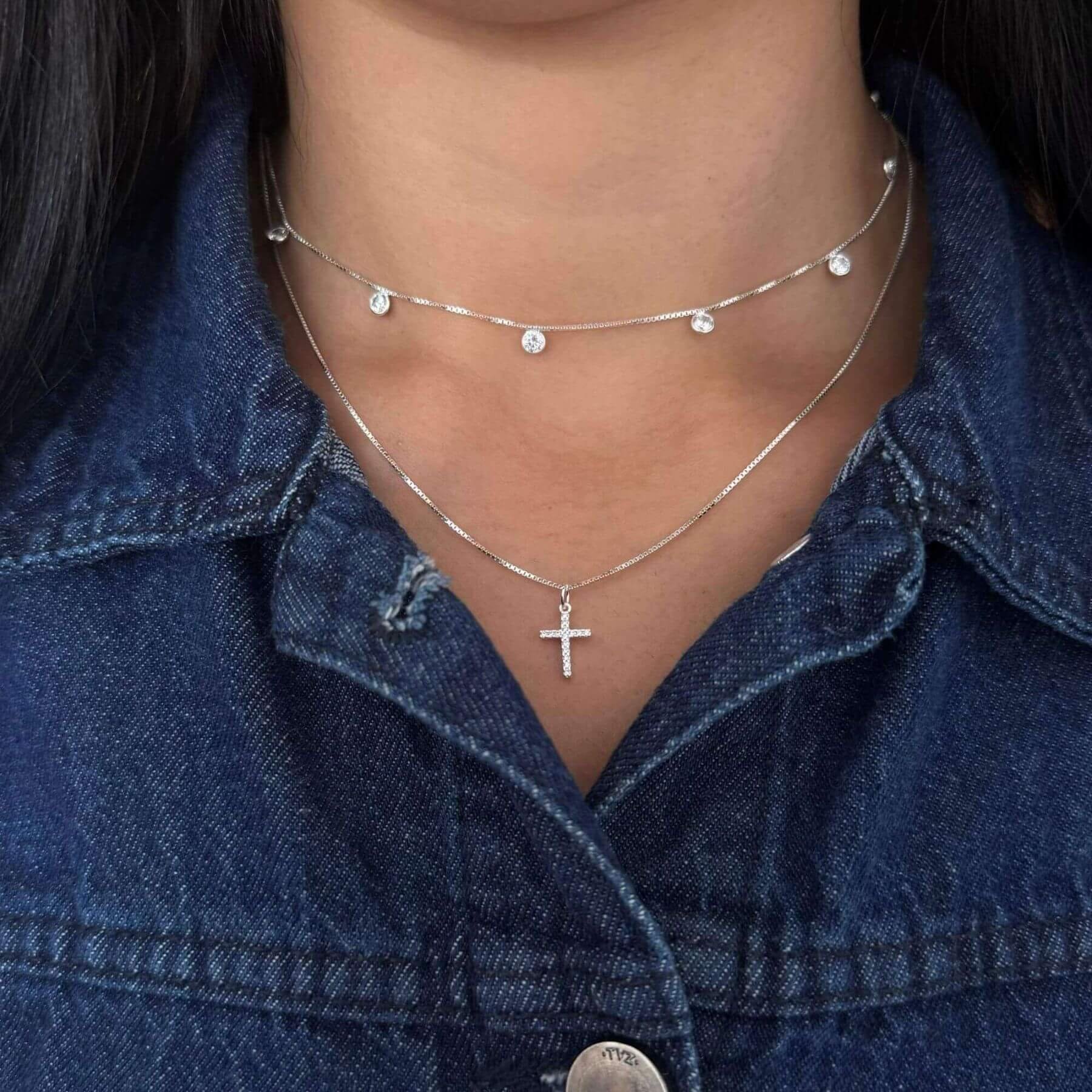 Colar Prata 925 Pingente Fino Crucifixo Cravejado P Prata 5