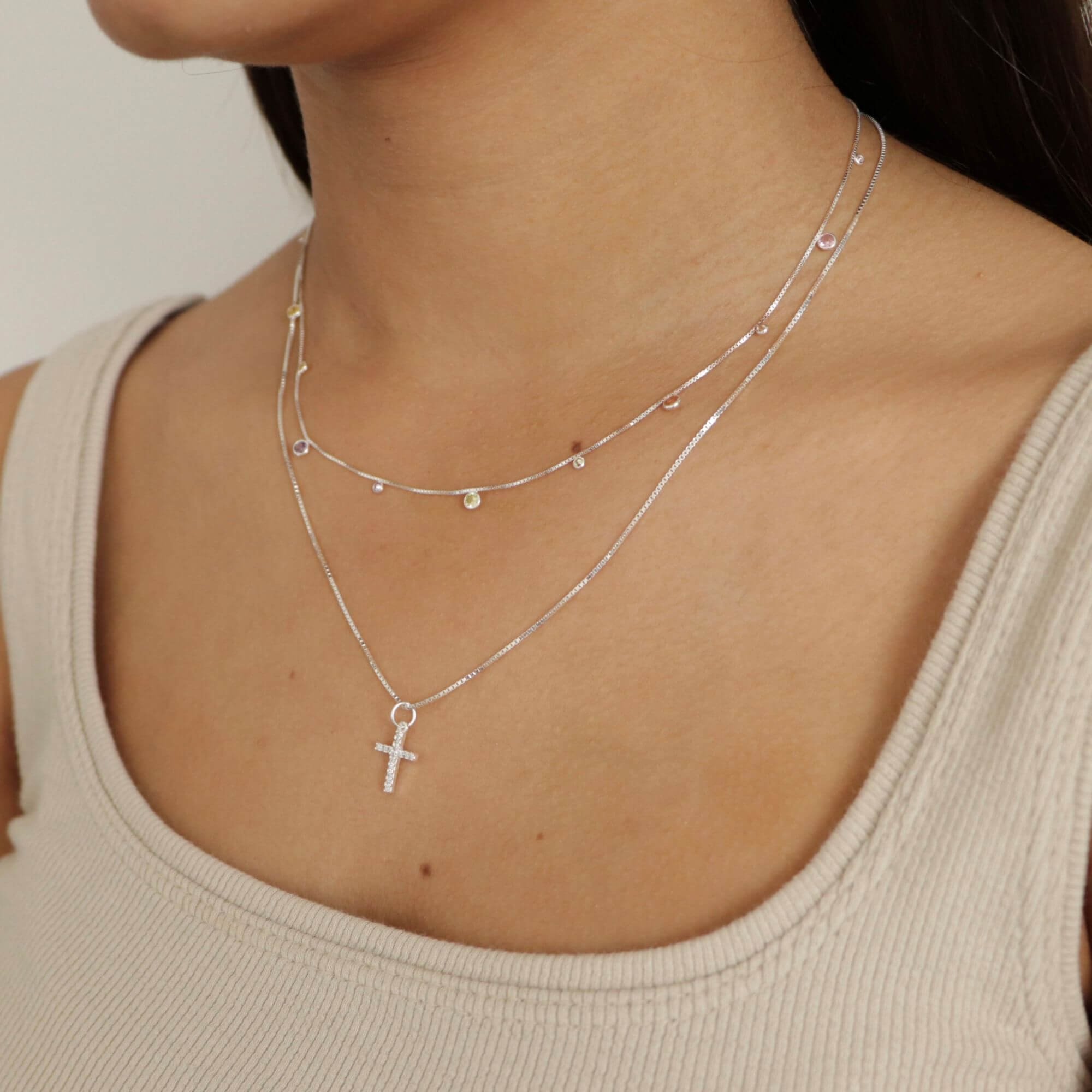 Colar Prata 925 Pingente Fino Crucifixo Cravejado P Prata 6