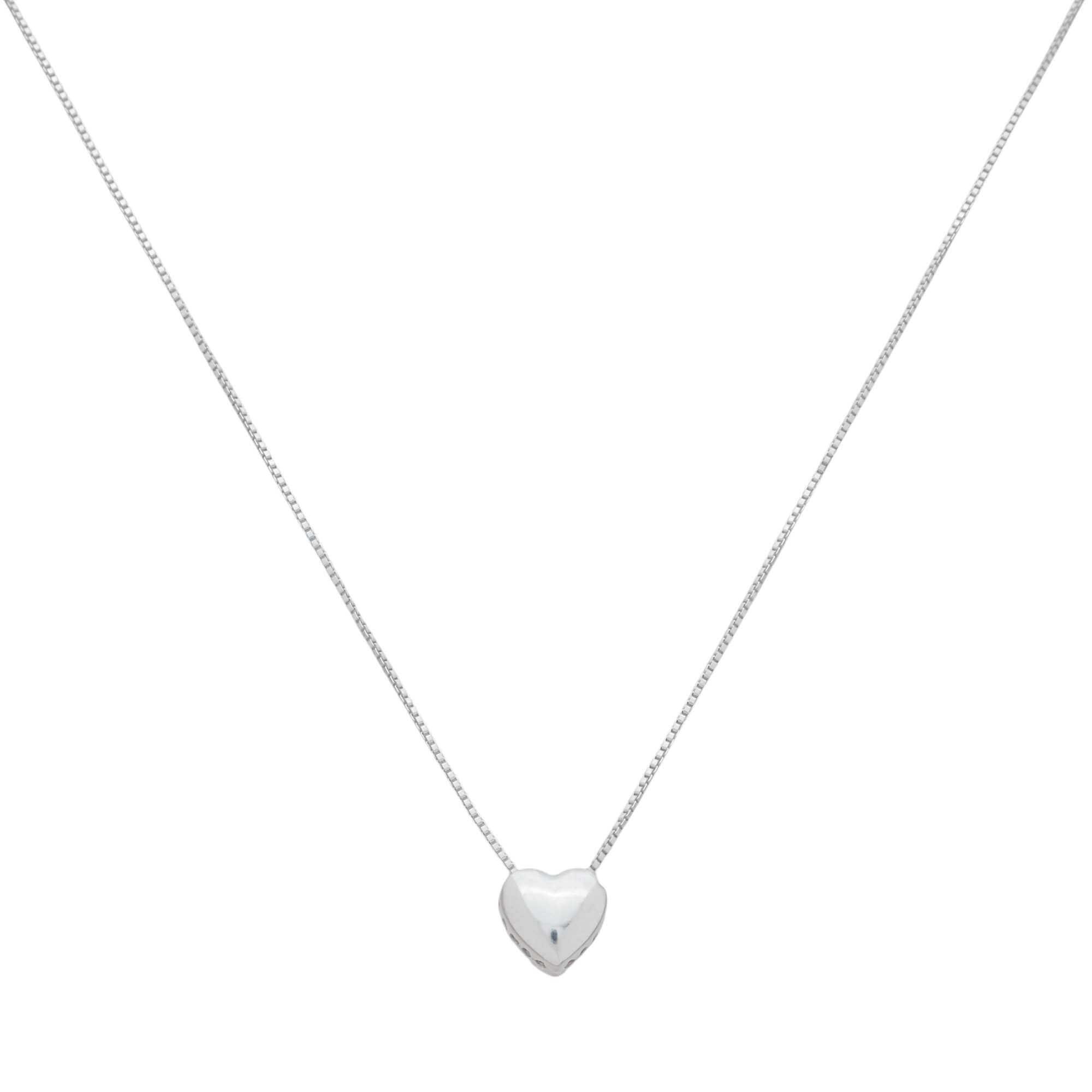 Colar Prata 925 Pingente Coração Borda Cravejada