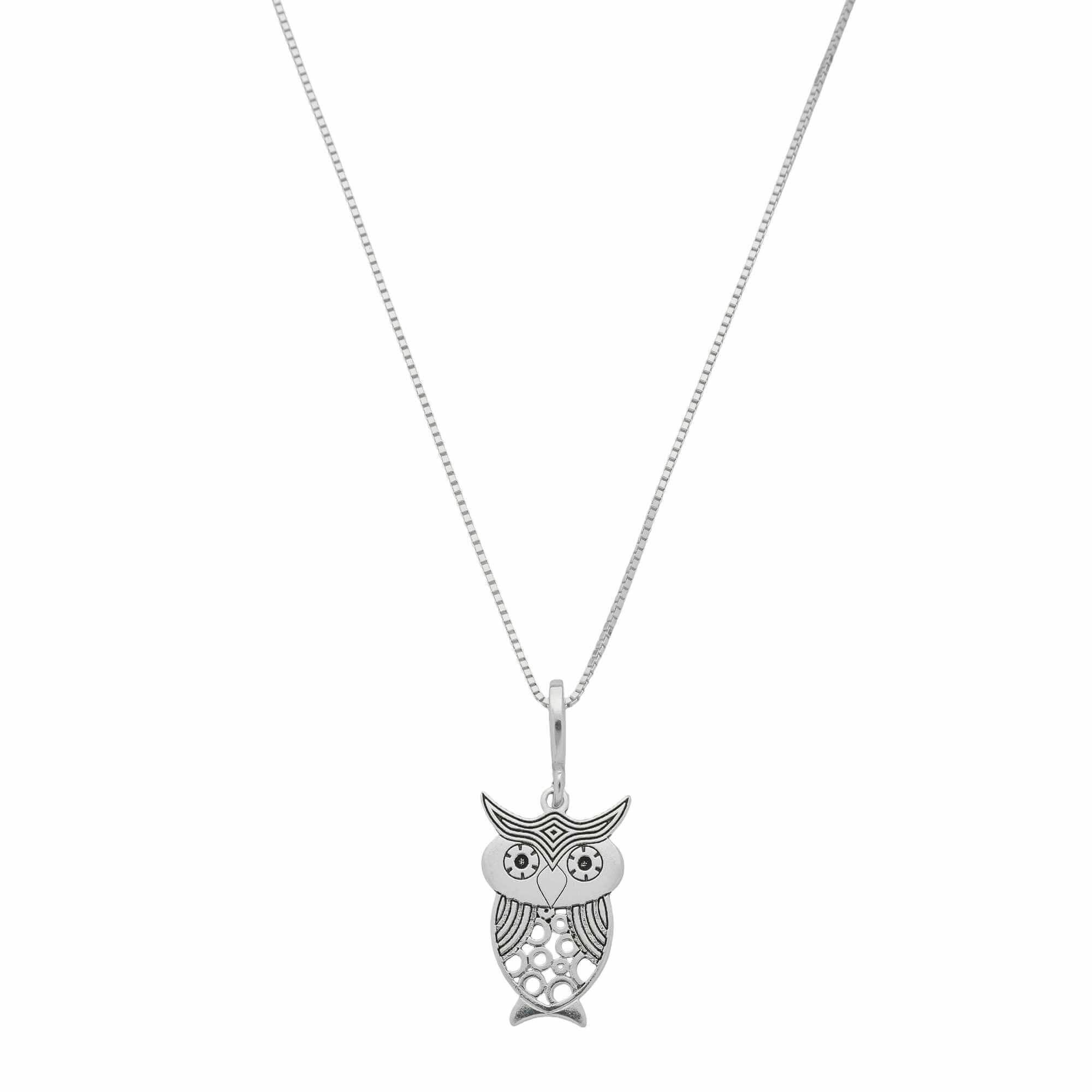 Colar Prata 925 Coruja Detalhes Boho Prata 1