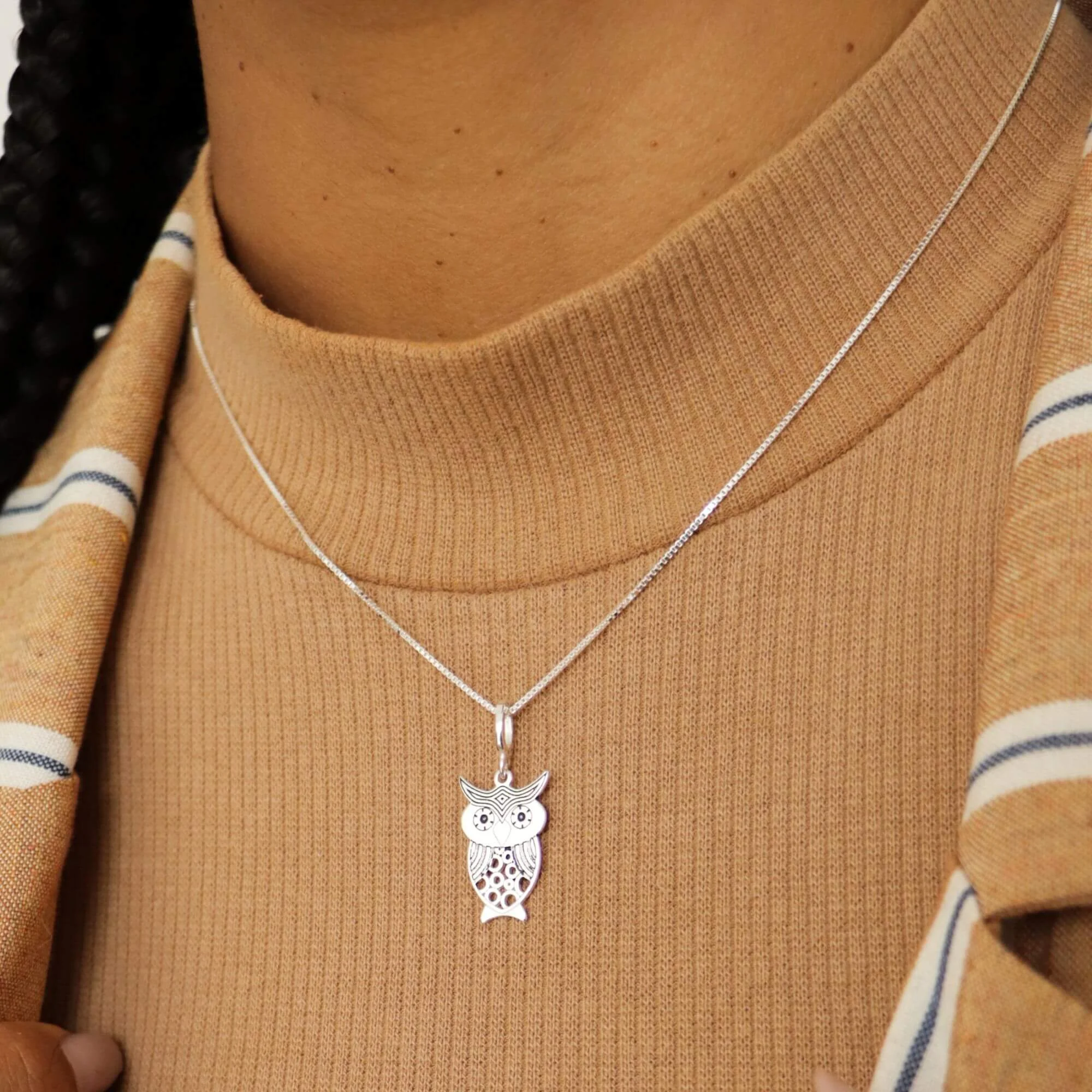 Colar Prata 925 Coruja Detalhes Boho Prata 2