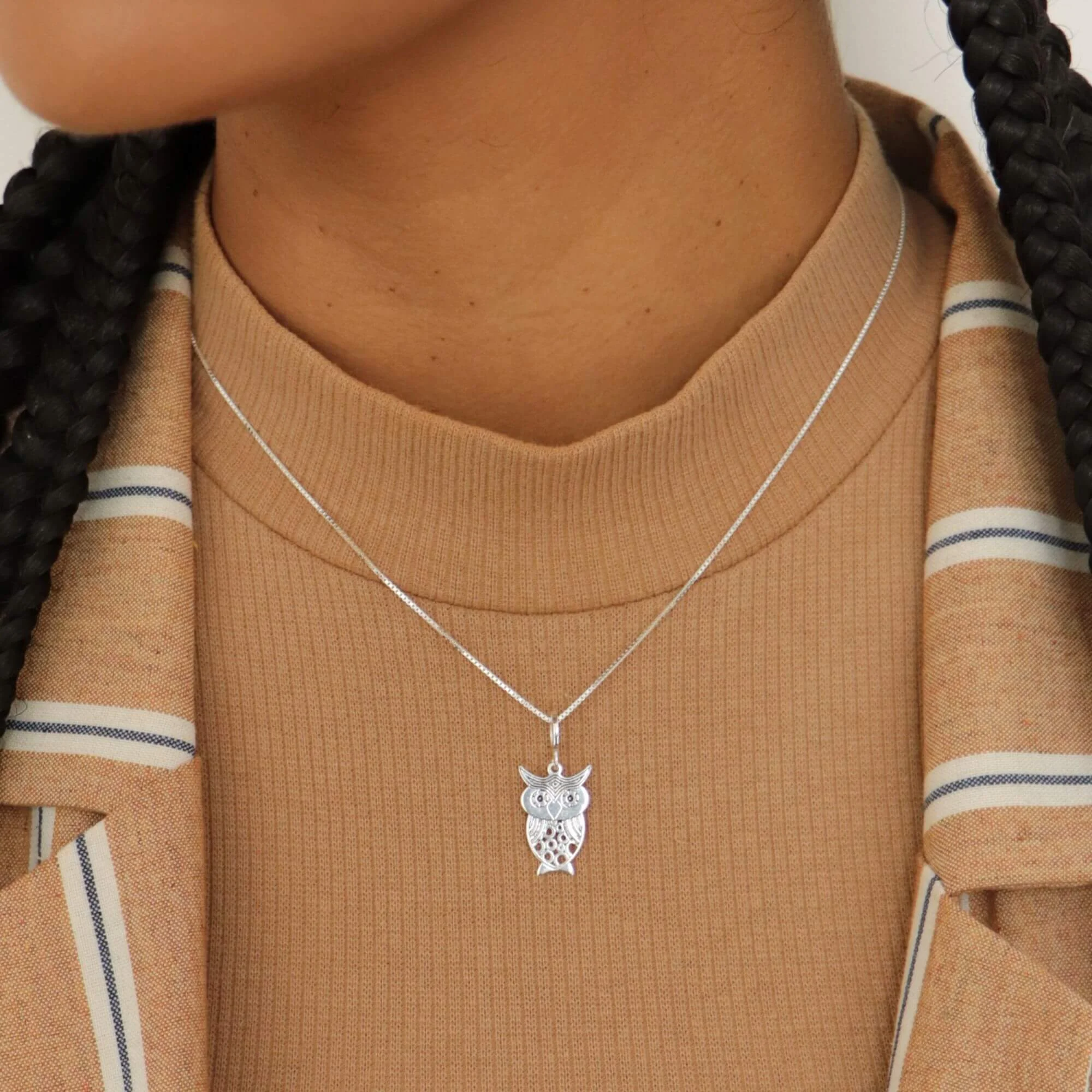 Colar Prata 925 Coruja Detalhes Boho Prata 3