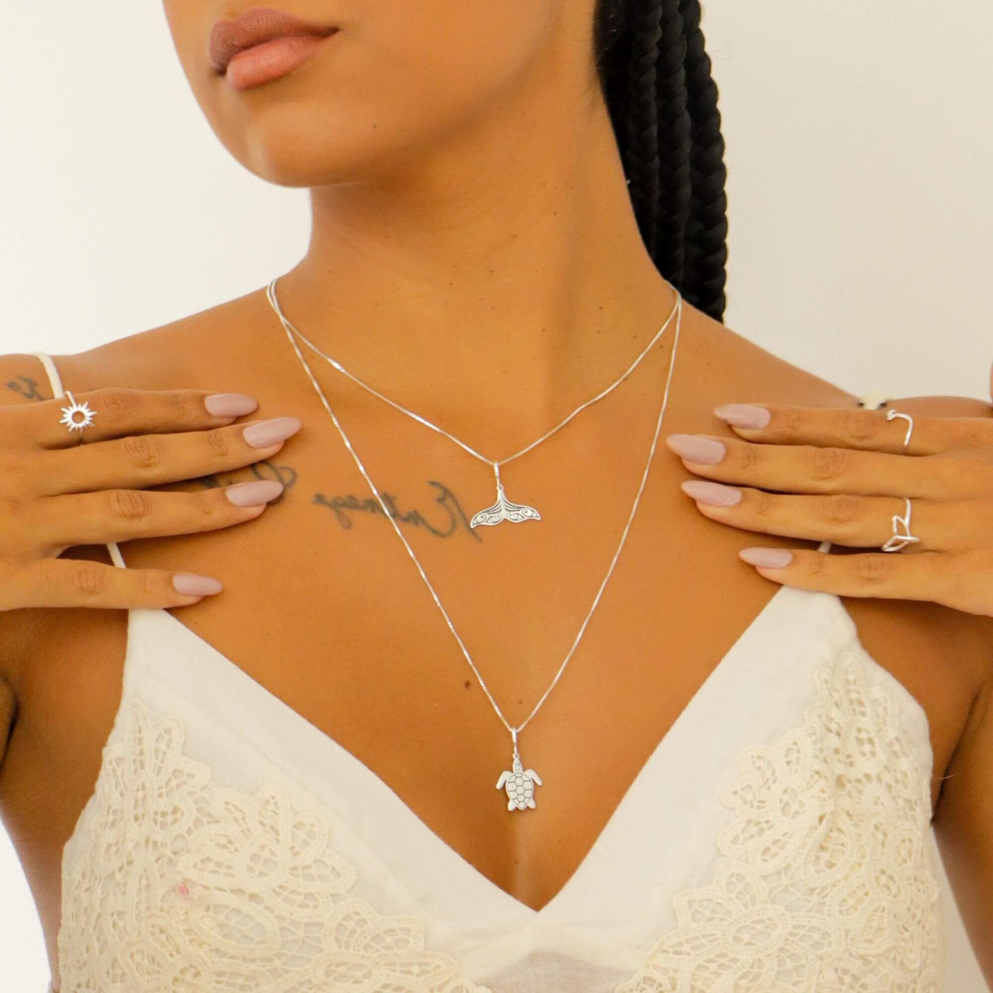 Colar Prata 925 Rabo de Baleia Detalhes Boho Prata 2