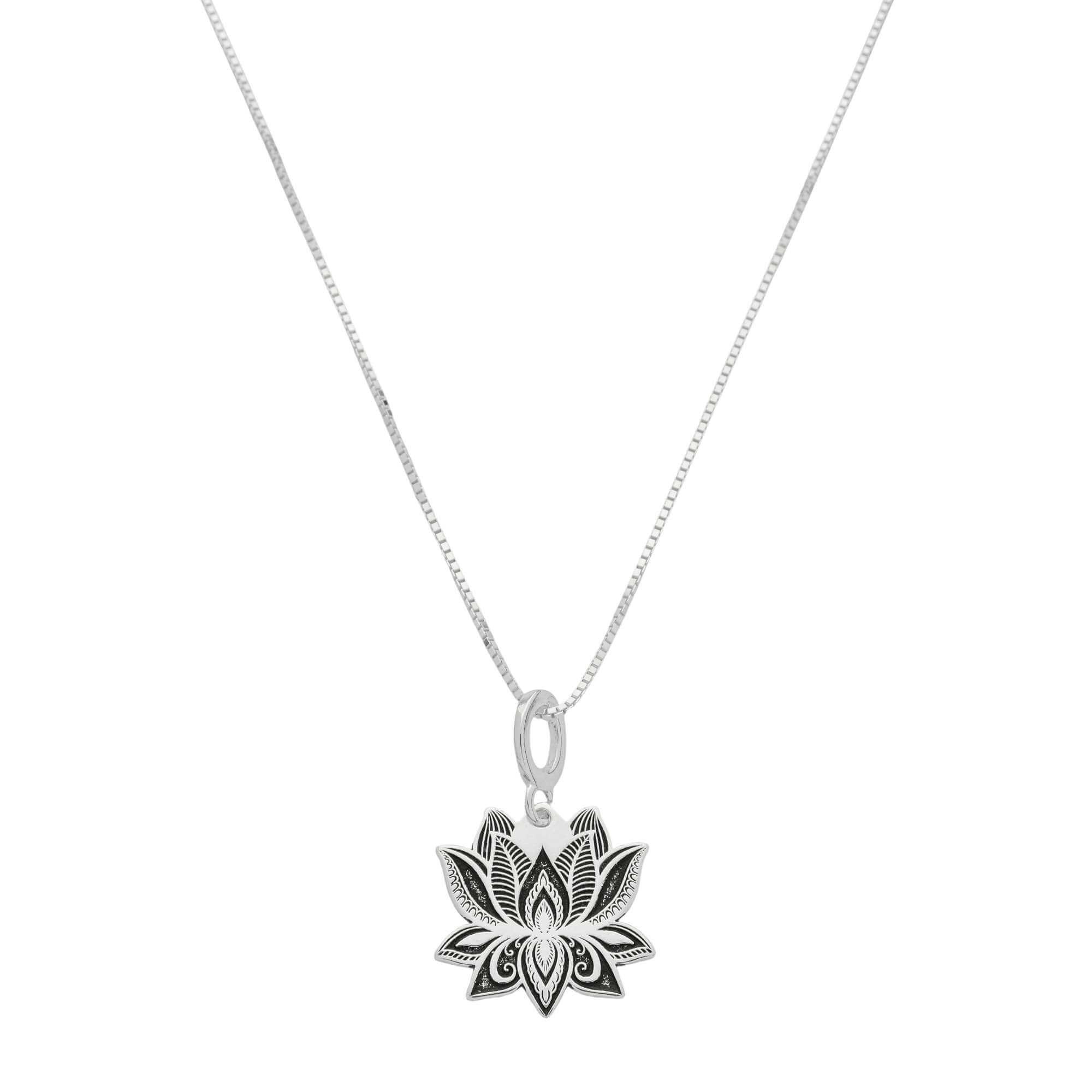 Colar Prata 925 Flor de Lótus com Detalhes G Prata 1