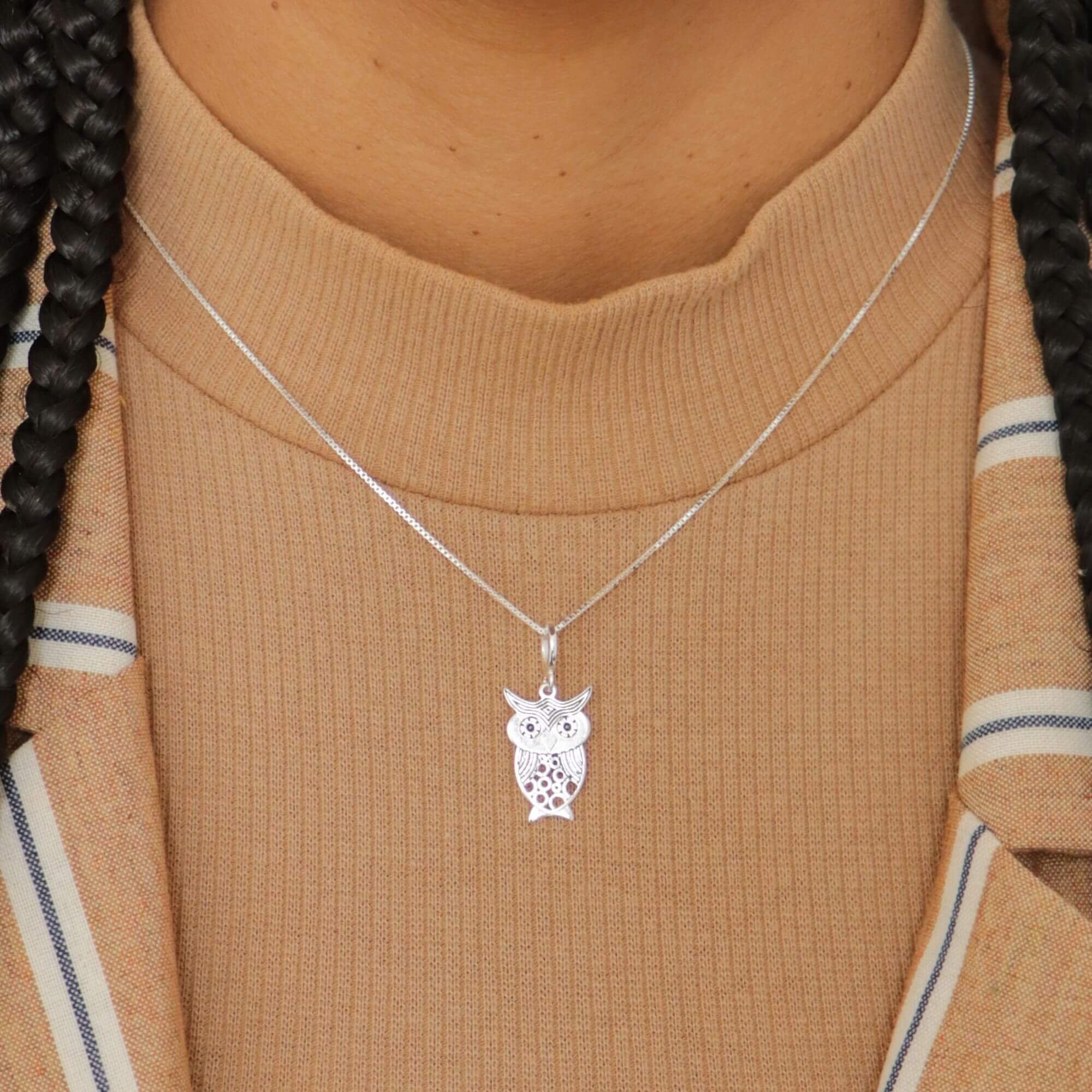 Pingente Prata 925 Coruja Detalhes Boho Prata 2