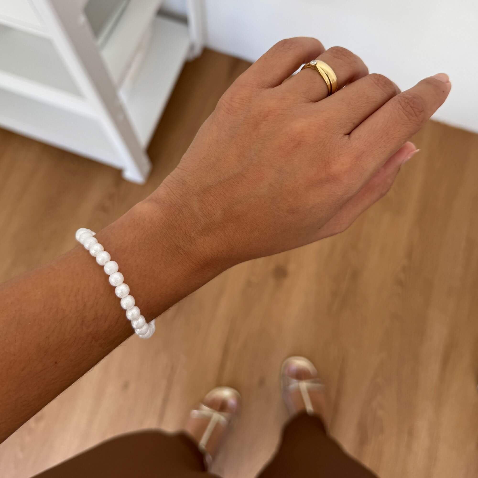 Pulseira Folheado a Ouro 18k Pérola Redonda Texturizada Branco 2
