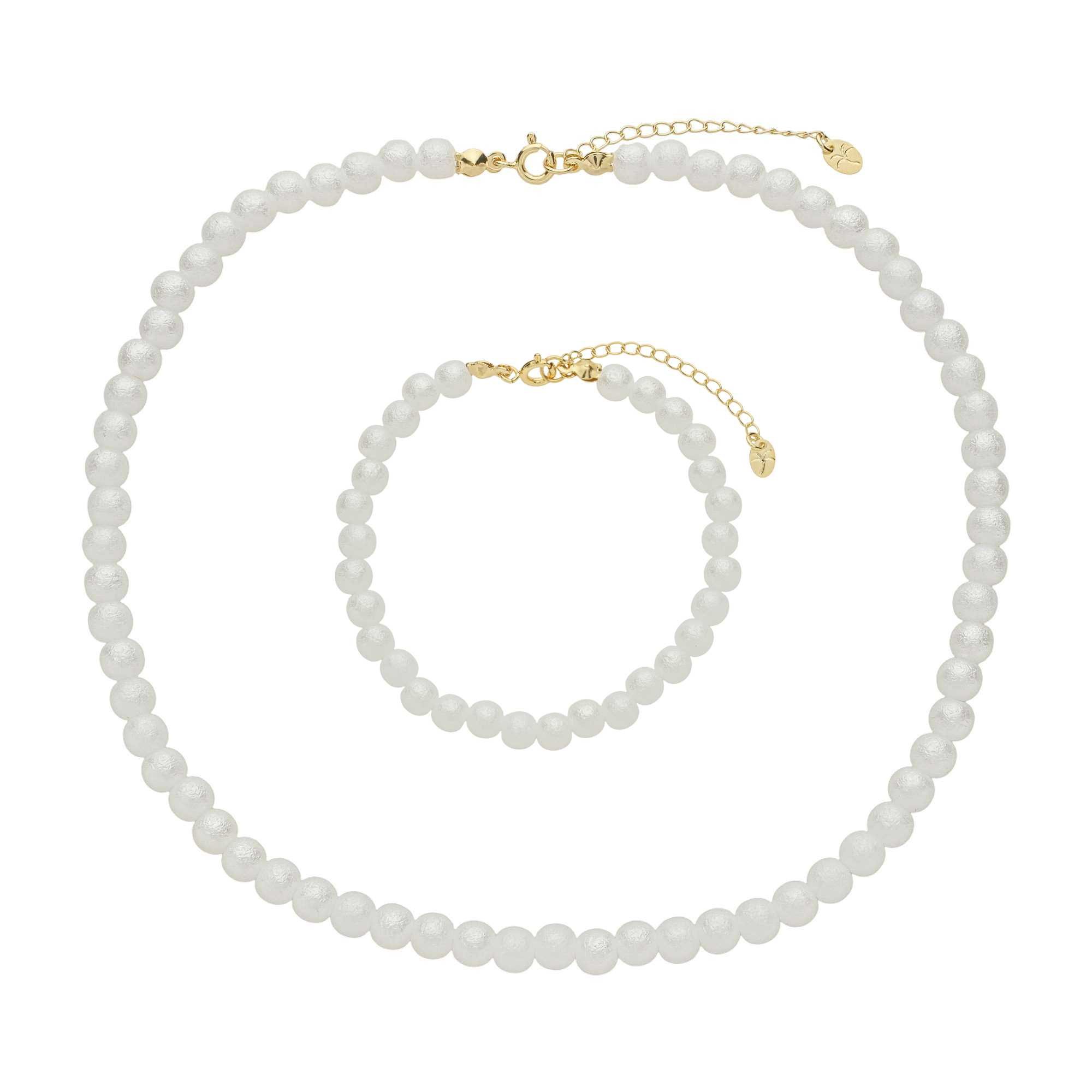 Kit Colar + Pulseira Folheado a Ouro 18k Pérola Redonda Texturizada