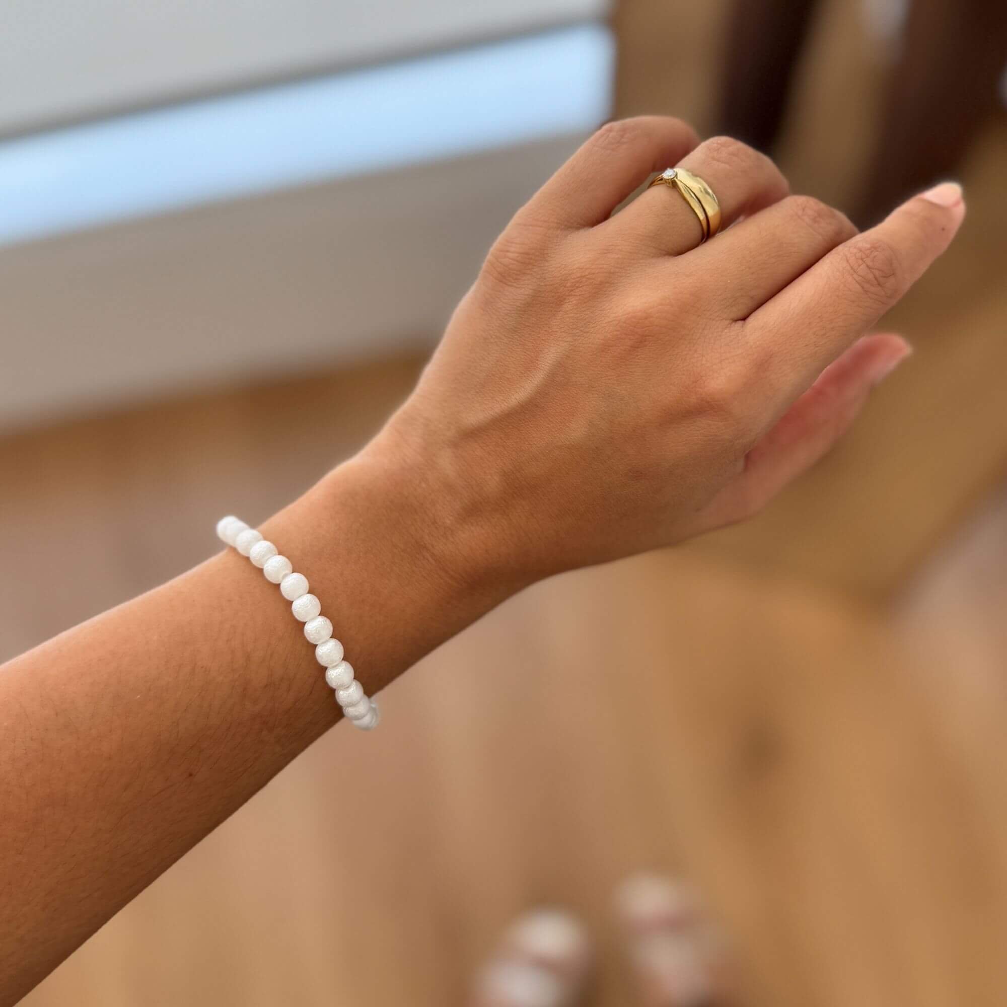 Kit Colar + Pulseira Folheado a Ouro 18k Pérola Redonda Texturizada Branco 3