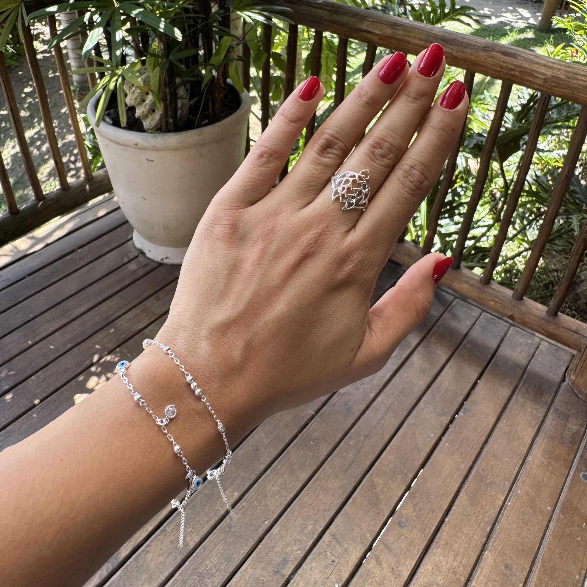 Anel Prata 925 Tartaruga e Detalhes Corações Prata 925 8