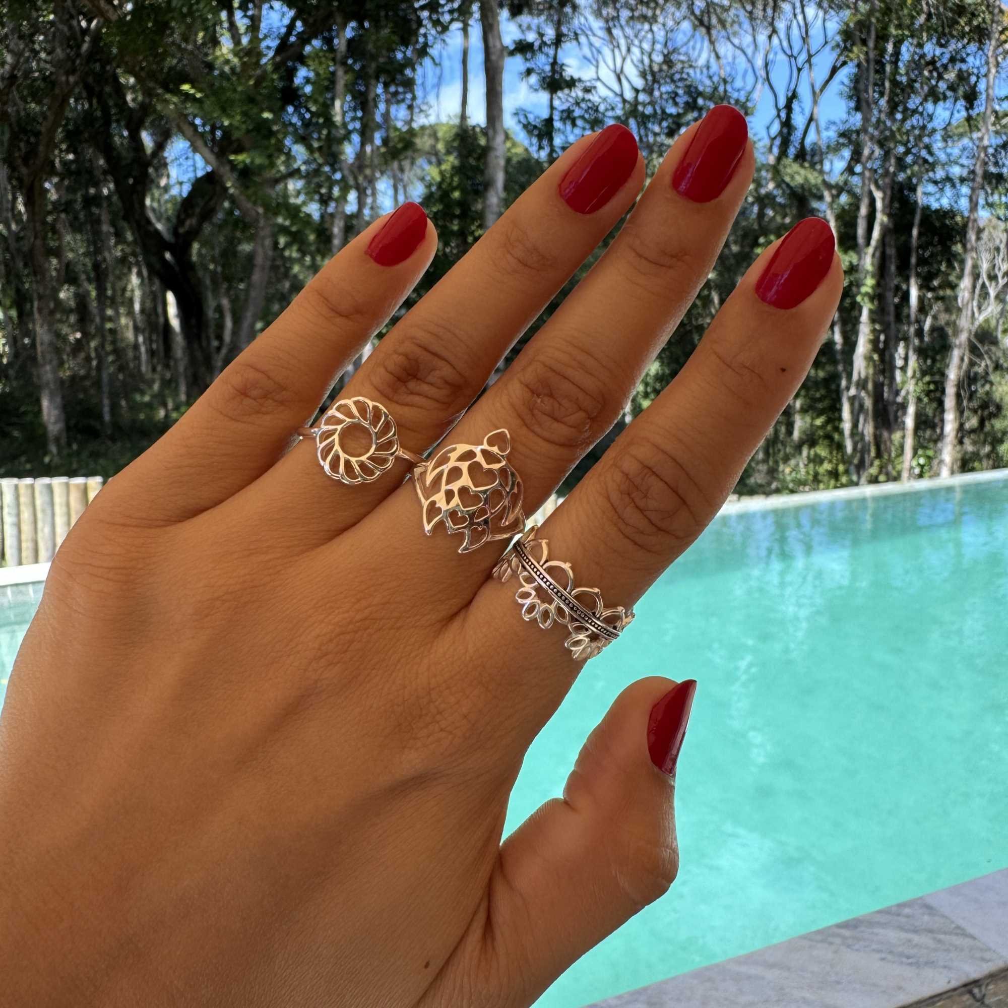 Anel Prata 925 Tartaruga e Detalhes Corações Prata 925 10