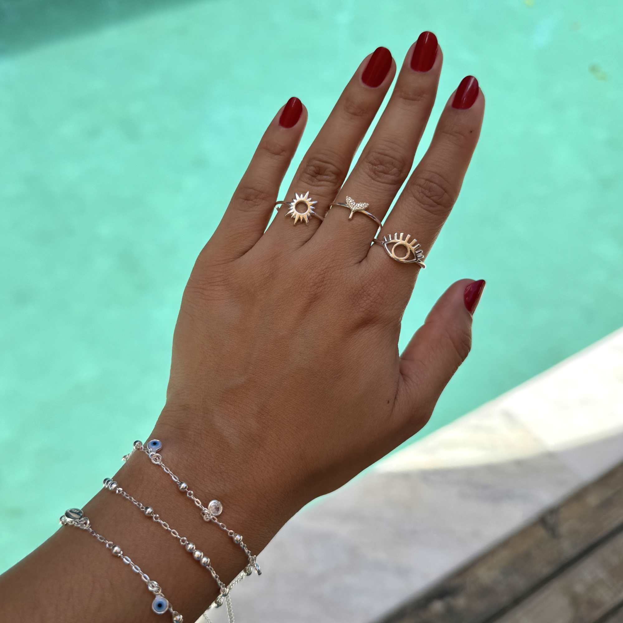 Anel Prata 925 Olho Grego Liso Vazado Prata 925 8