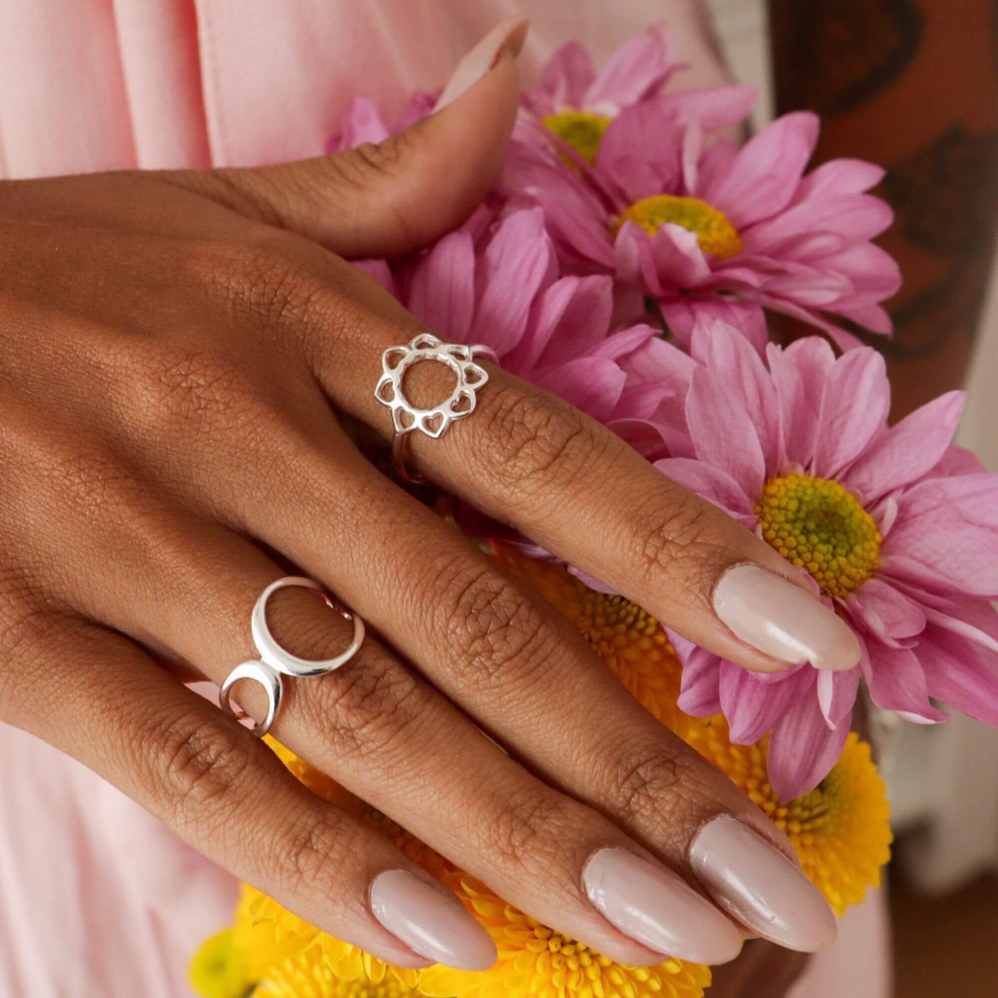 Anel Prata 925 Flor Pétalas de Coração Prata 925 2