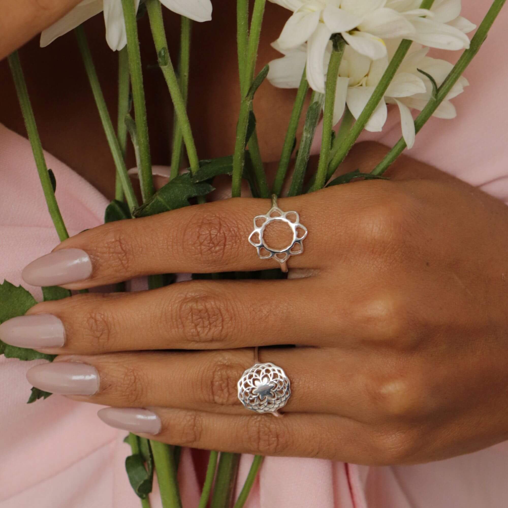 Anel Prata 925 Flor Pétalas de Coração Prata 925 3