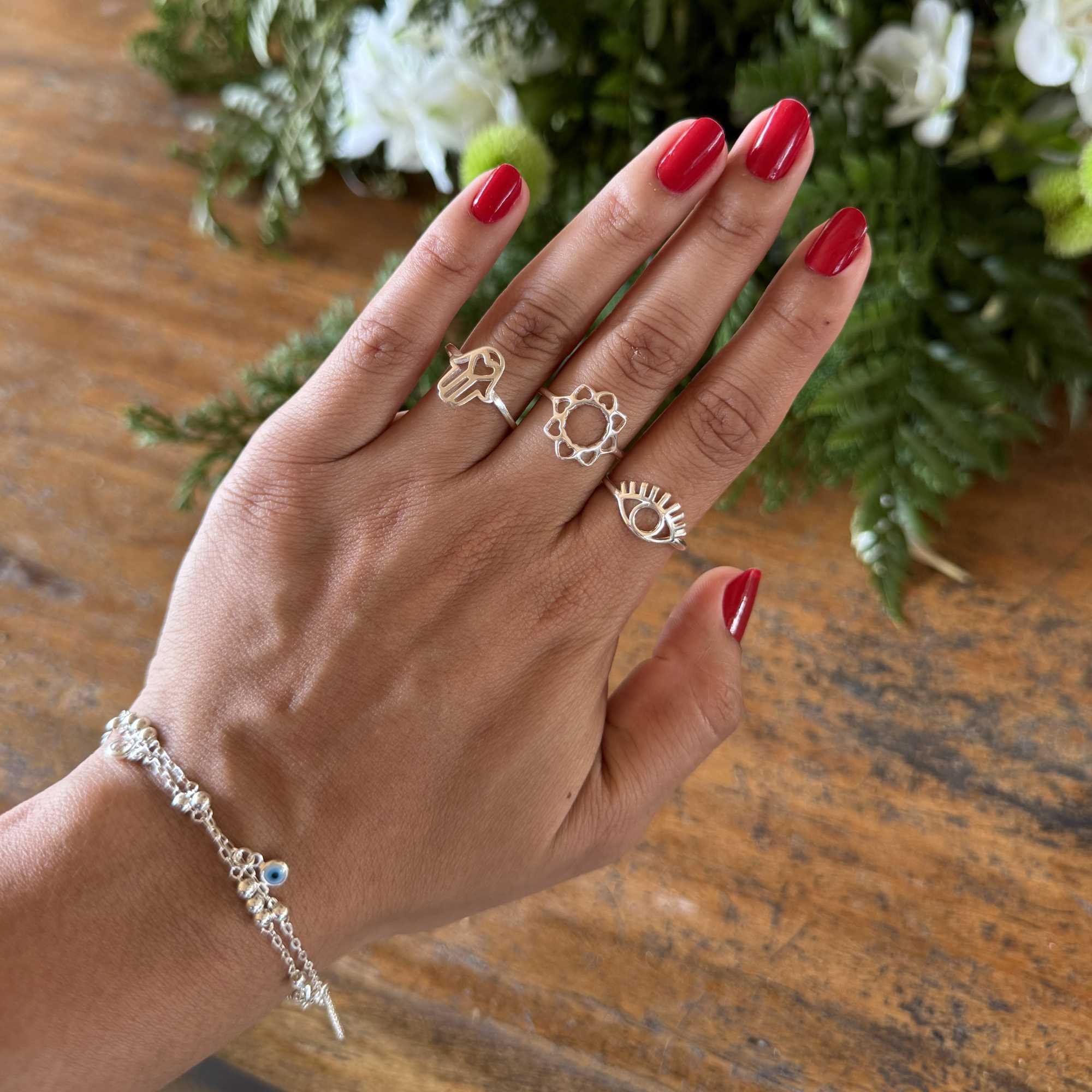 Anel Prata 925 Flor Pétalas de Coração Prata 925 4