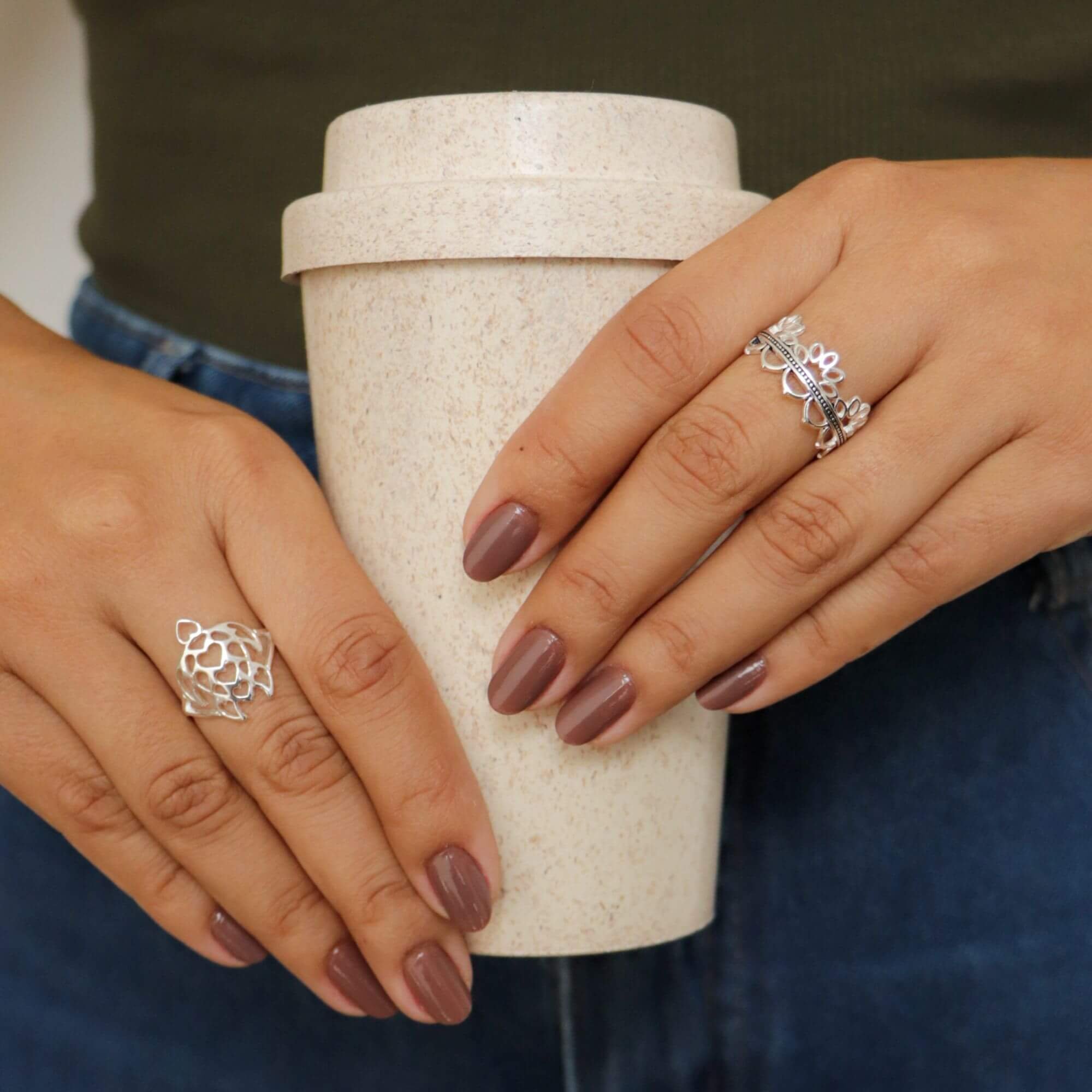 Anel Prata 925 Flor de Lótus e Coroa Prata 925 2