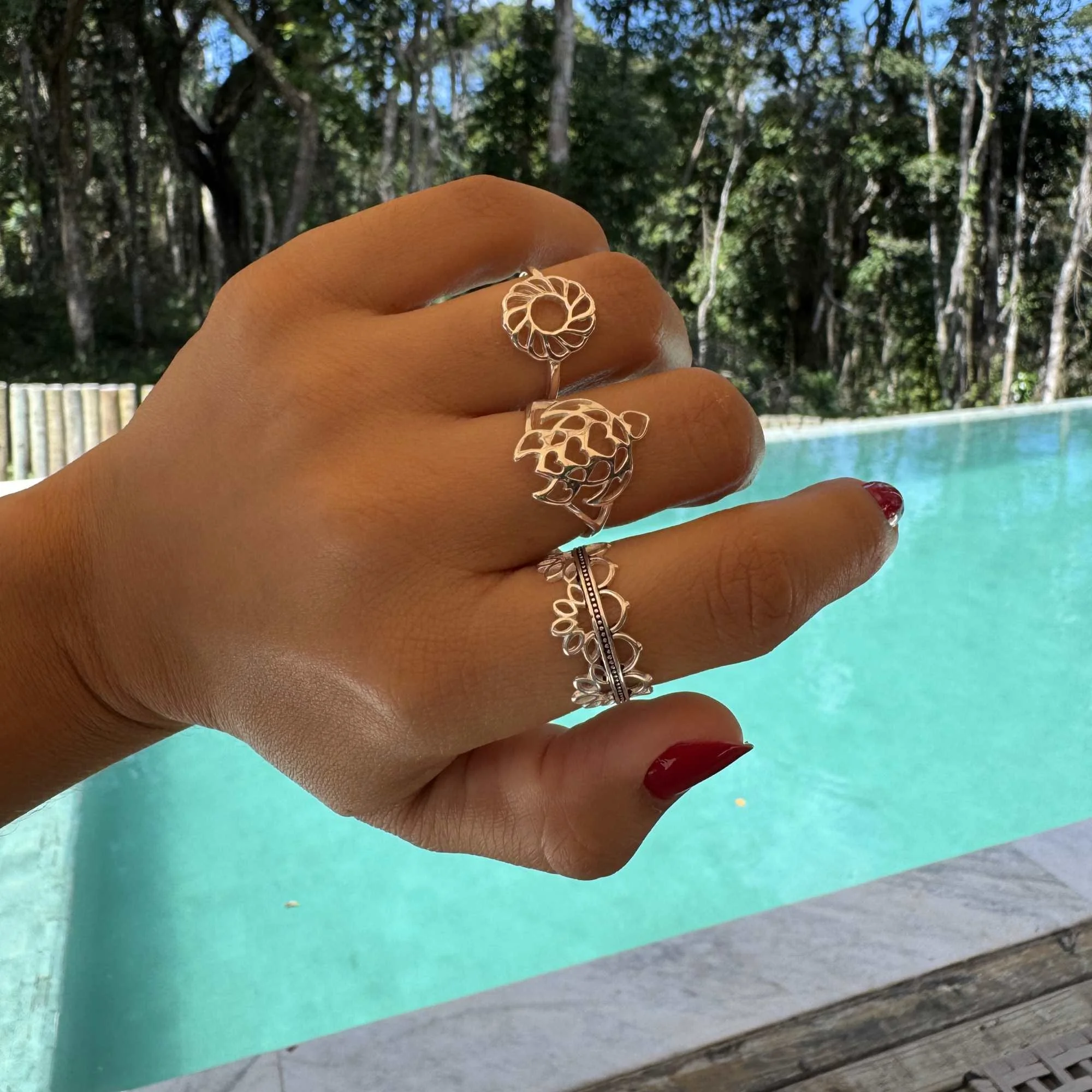 Anel Prata 925 Flor de Lótus e Coroa Prata 925 6