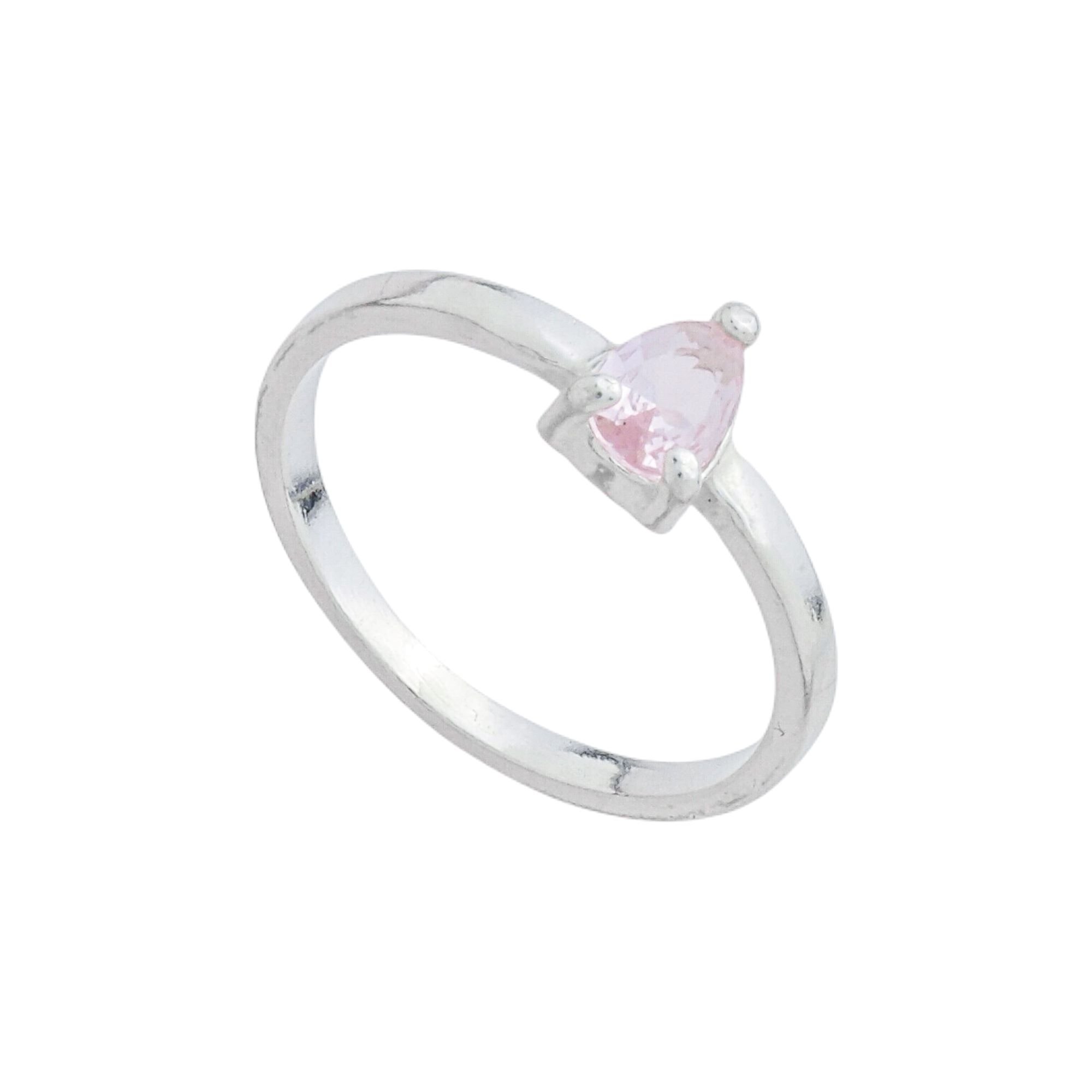 Anel Prata 925 Solitário Gota Rosa Claro