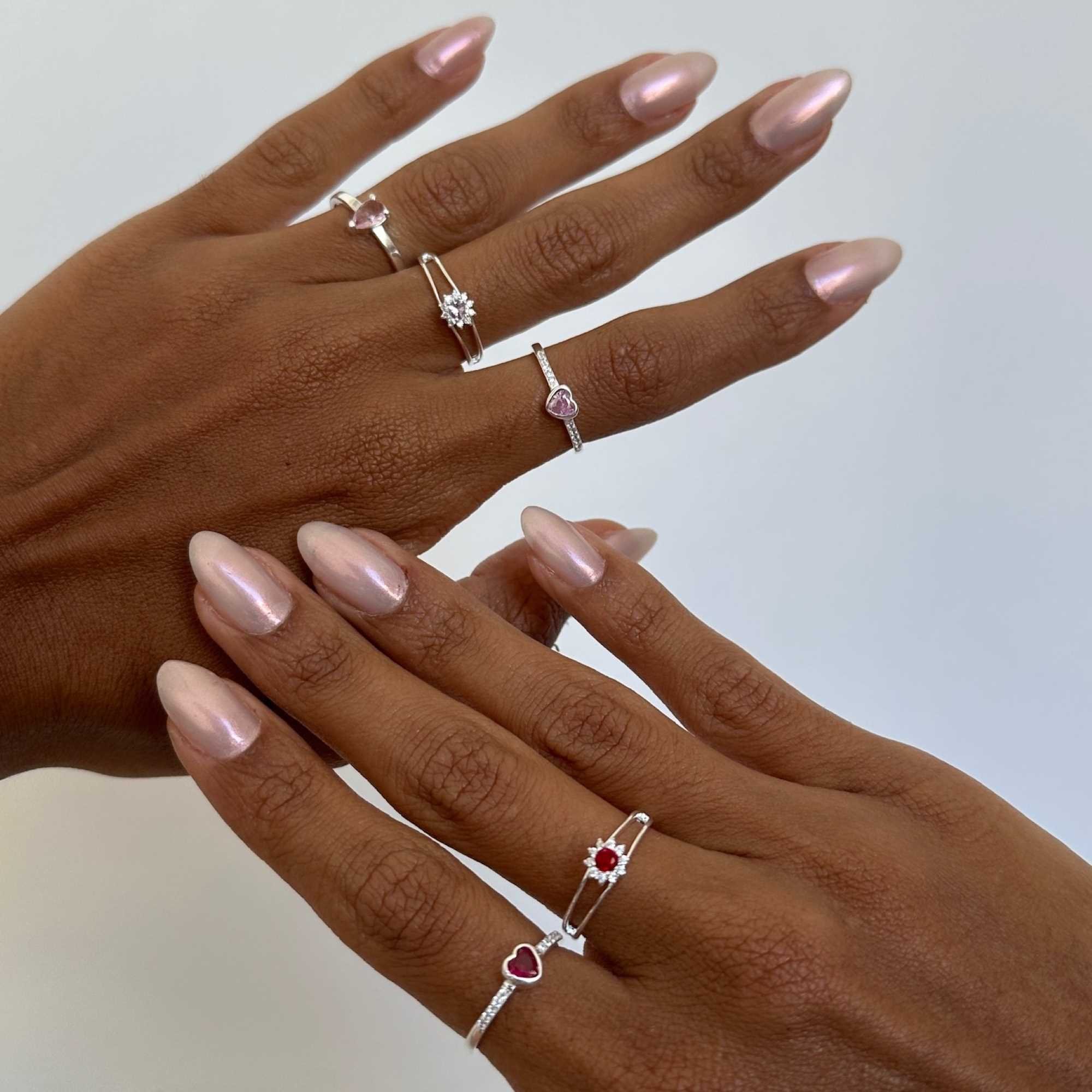 Anel Prata 925 Solitário Gota Rosa Claro Prata 2