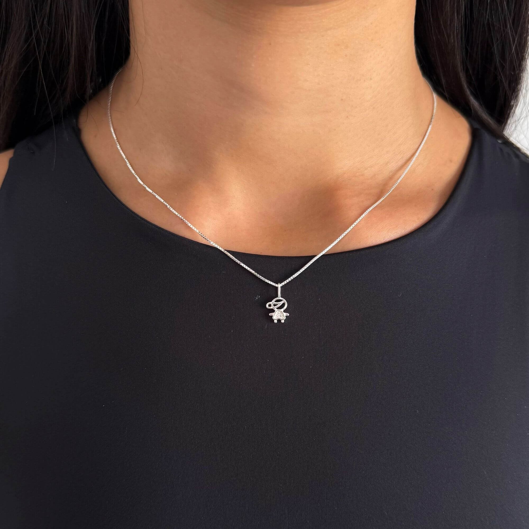 Colar Prata 925 Pingente Menino Cravejado Prata 925 3