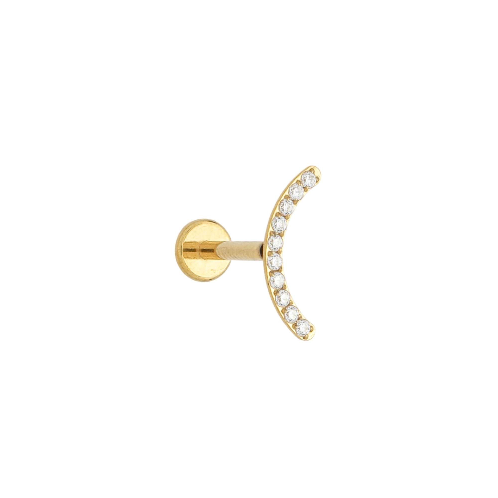 Piercing Labret Curvo Titânio Dourado Cravejado