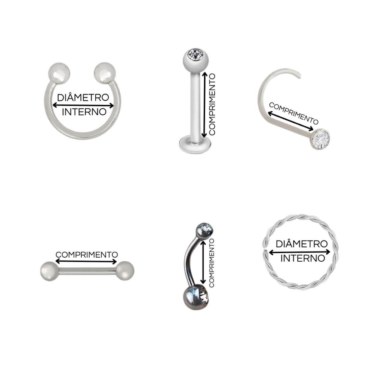 Piercing Labret Curvo Titânio Dourado Cravejado Dourado 6