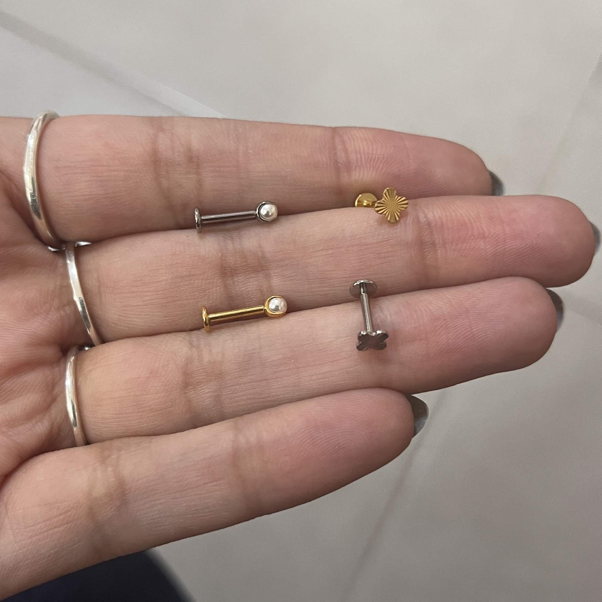 Piercing 8mm Titânio Labret Pérola Prata 4