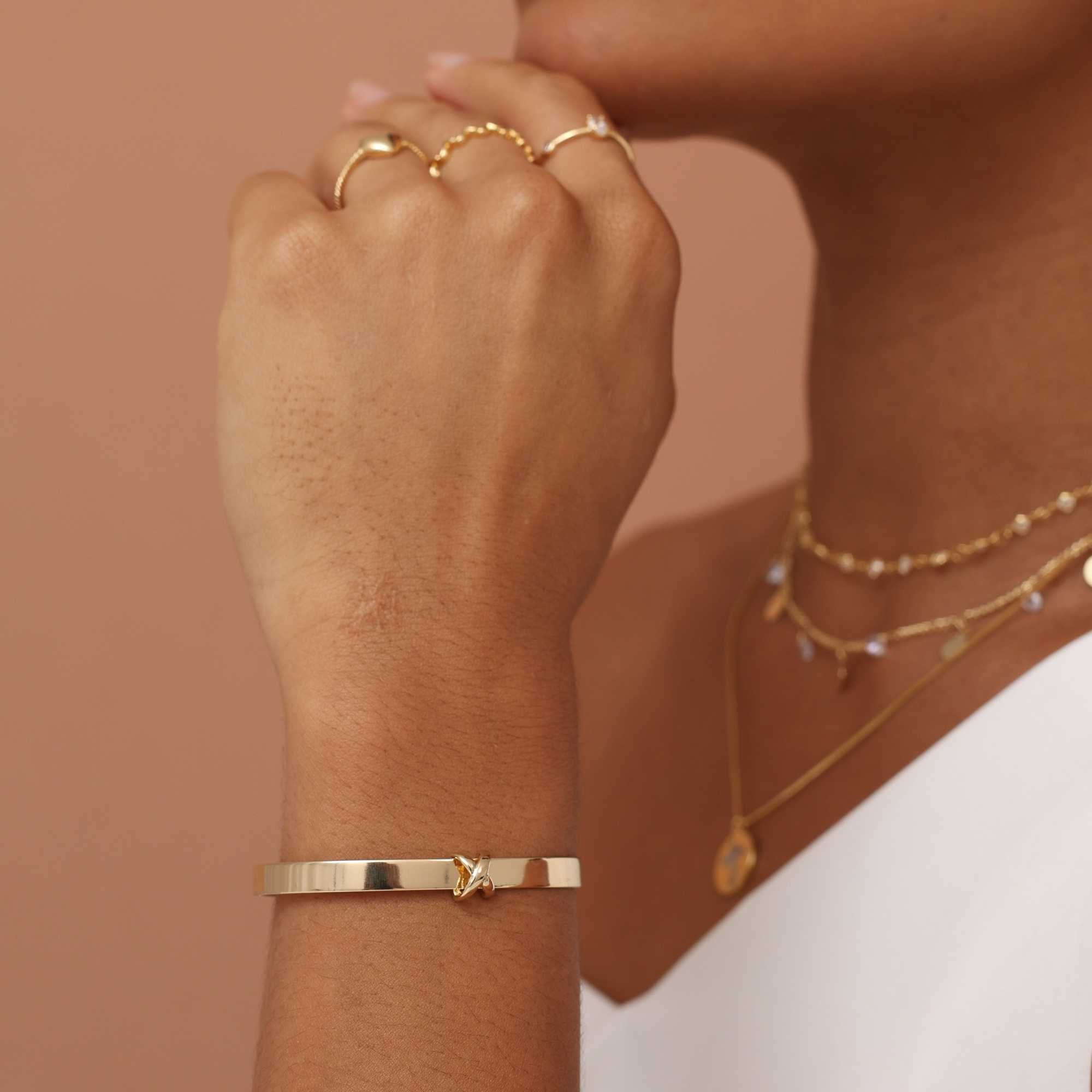 Bracelete Folheado a Ouro 18k Aro Largo Nó Dourado 3