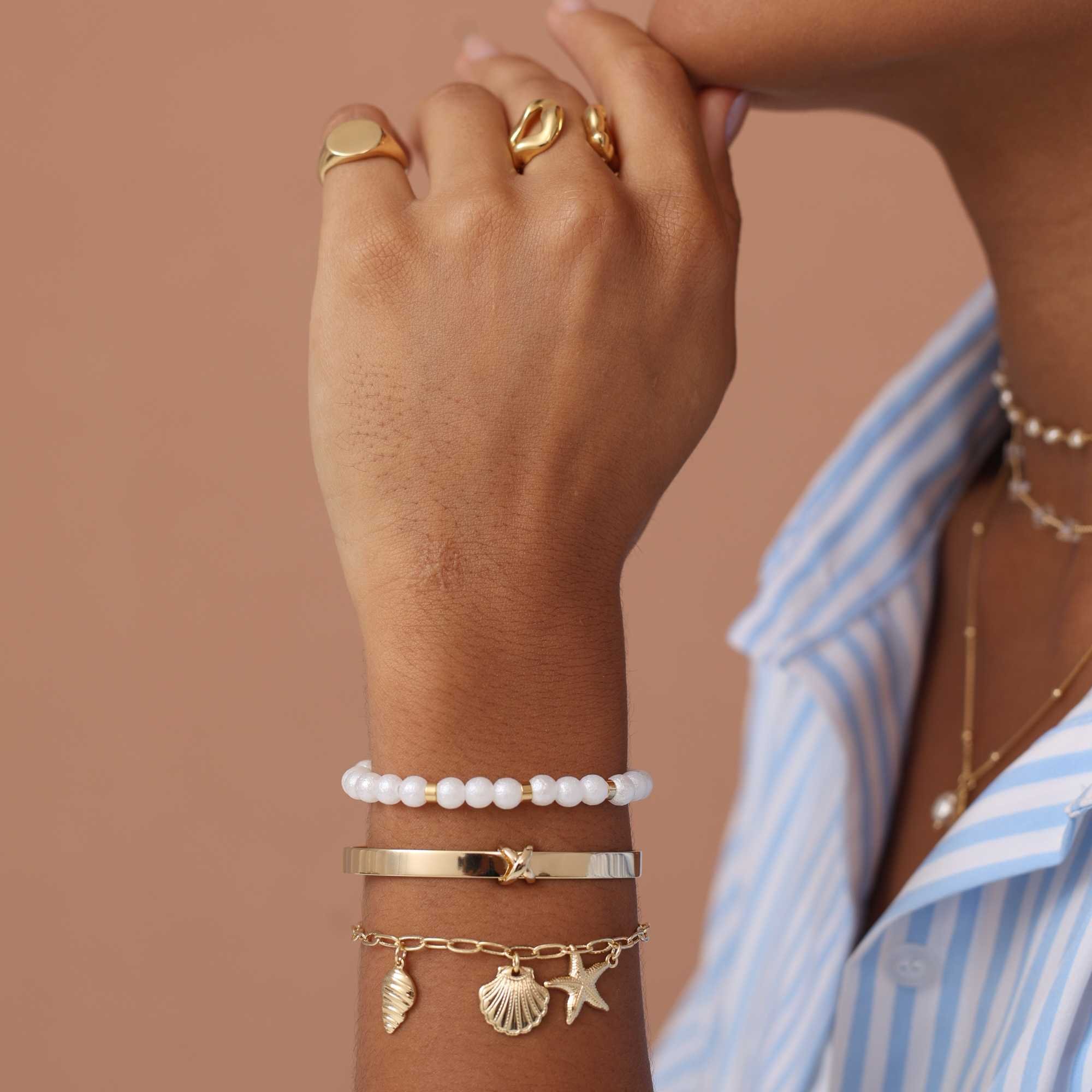 Bracelete Folheado a Ouro 18k Aro Largo Nó Dourado 4