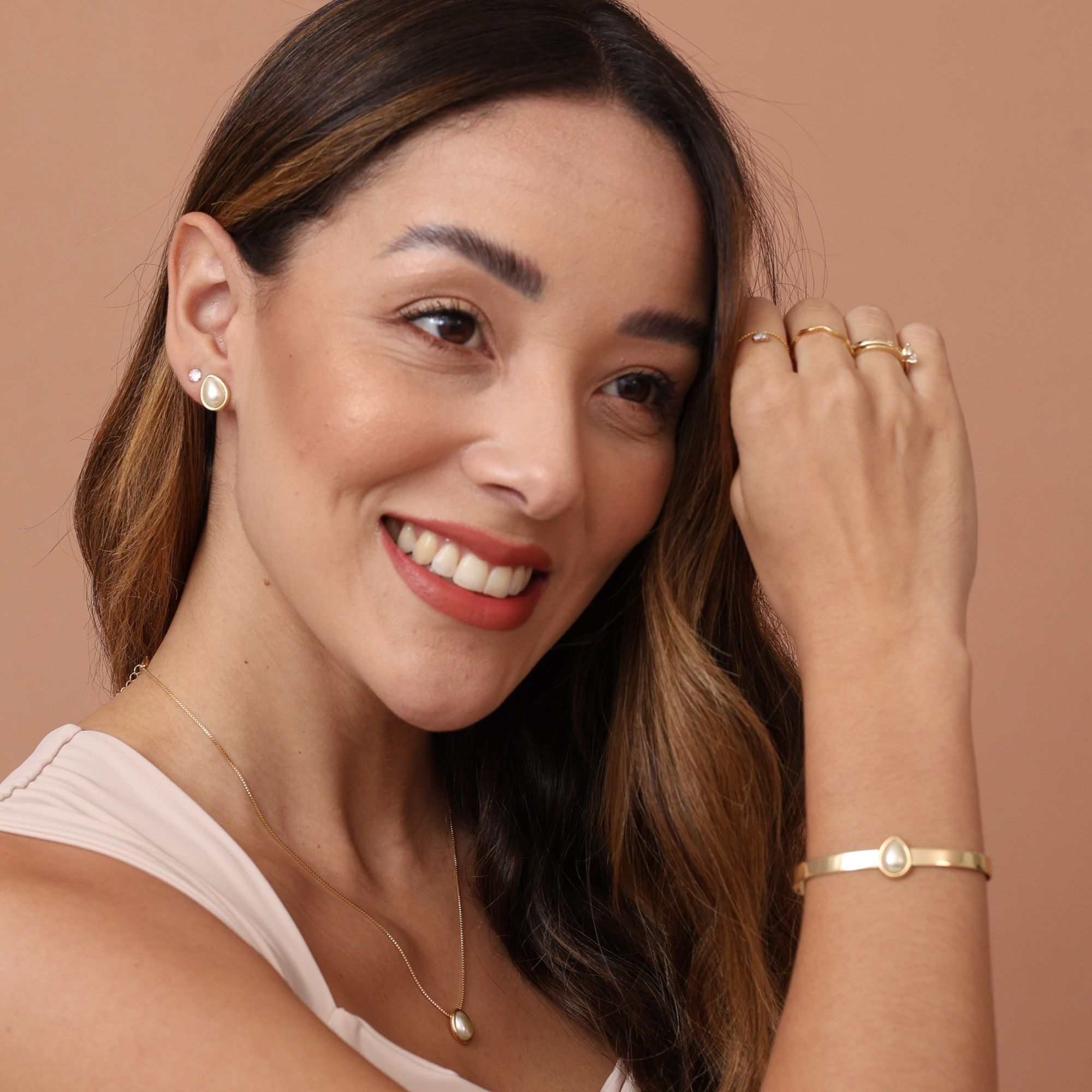 Bracelete Folheado a Ouro 18k Aro Largo Pérola Gota Dourado 2