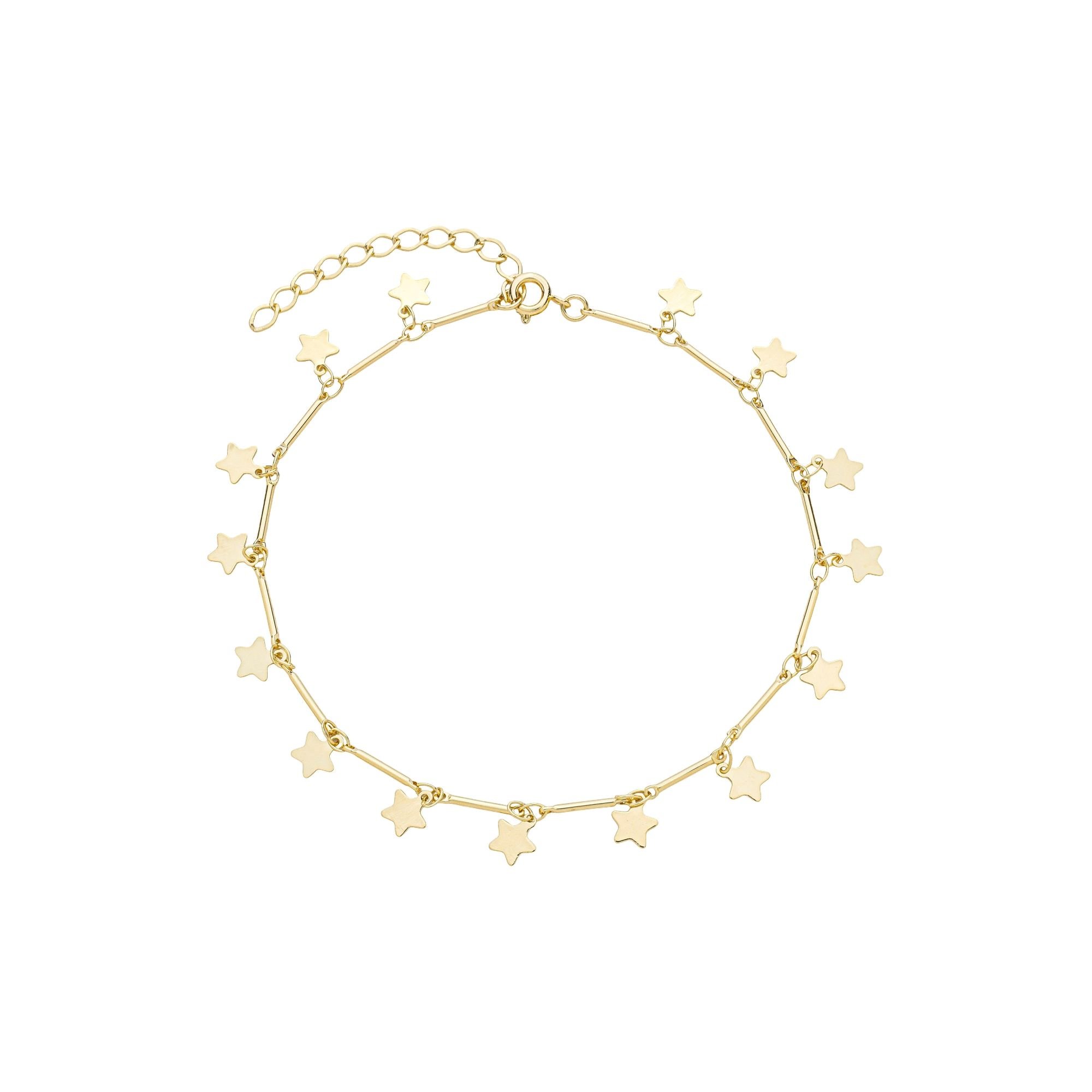 Tornozeleira Folheada a Ouro 18k Canutilhos e Estrelas 