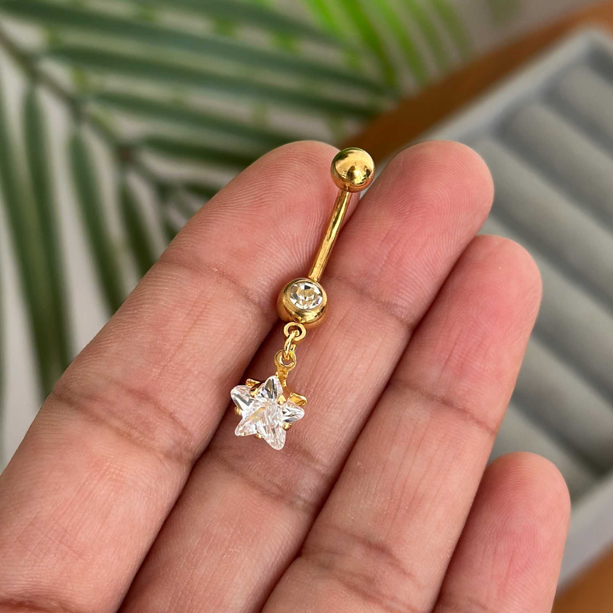 Piercing Umbigo Folheado a Ouro 18k Zircônia Estrela Dourado 2