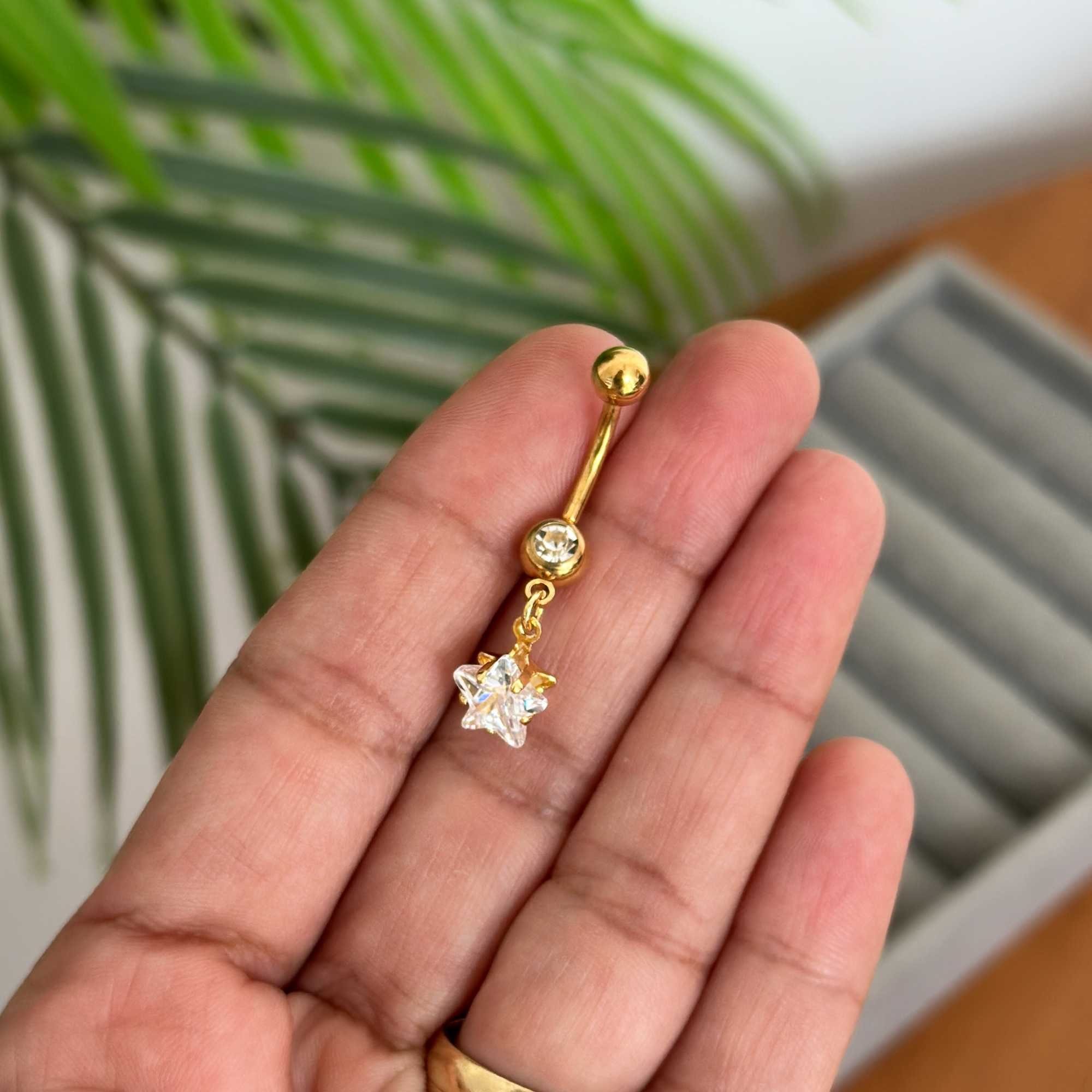 Piercing Umbigo Folheado a Ouro 18k Zircônia Estrela Dourado 3