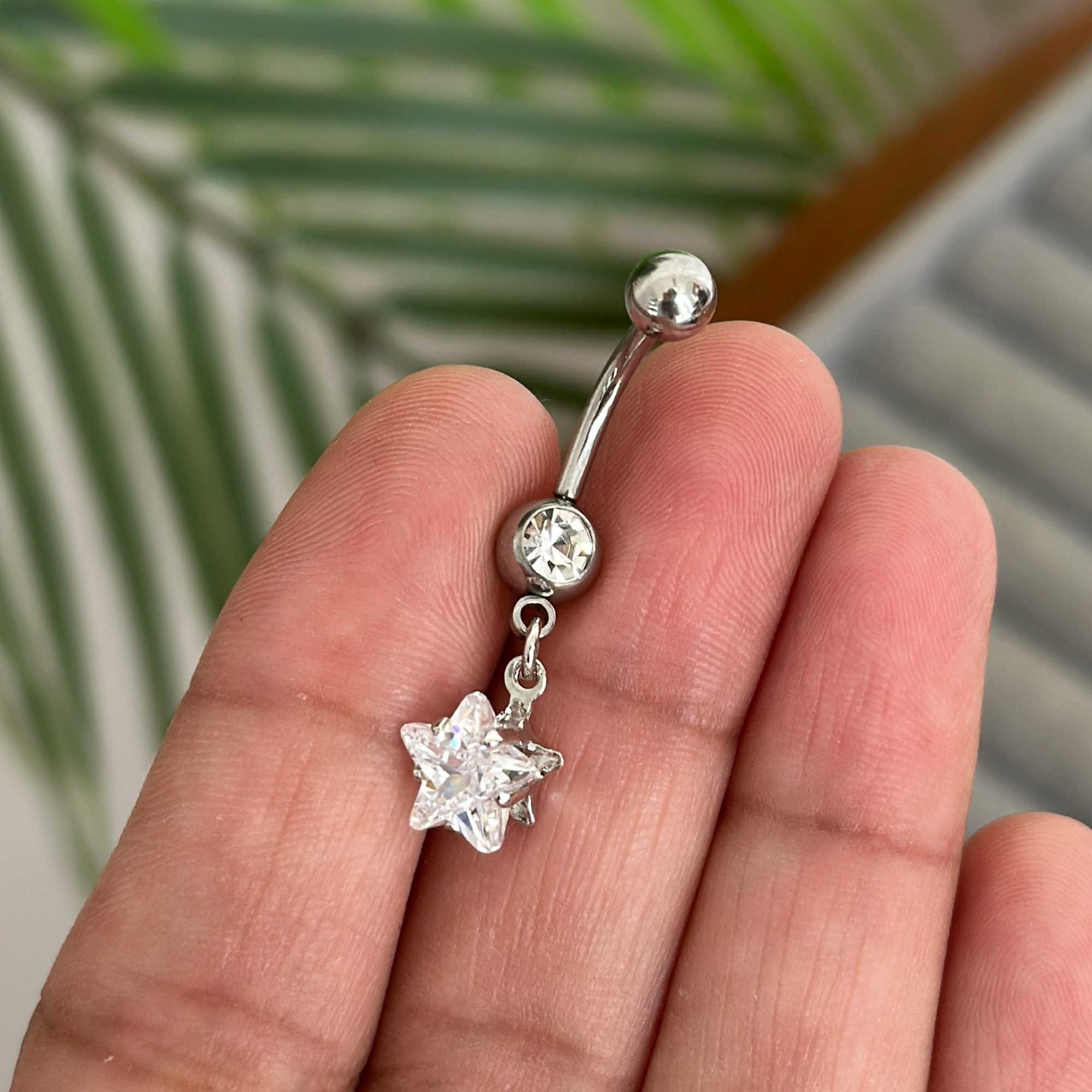 Piercing Umbigo Folheado a Ródio Zircônia Estrela Prata 2
