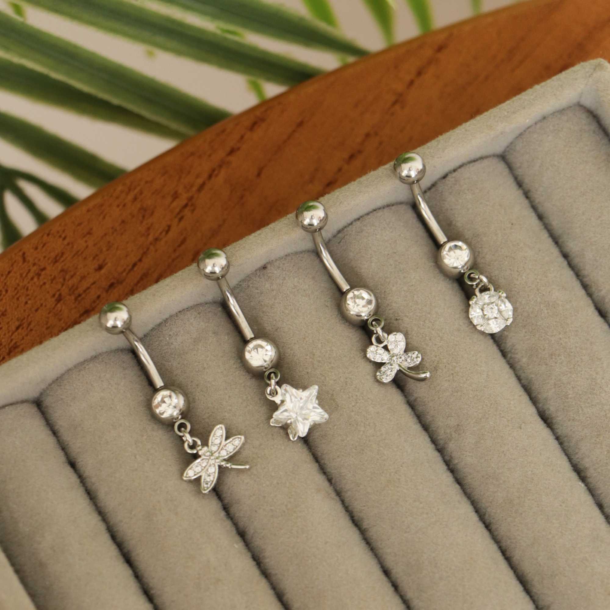 Piercing Umbigo Folheado a Ródio Zircônia Estrela Prata 3