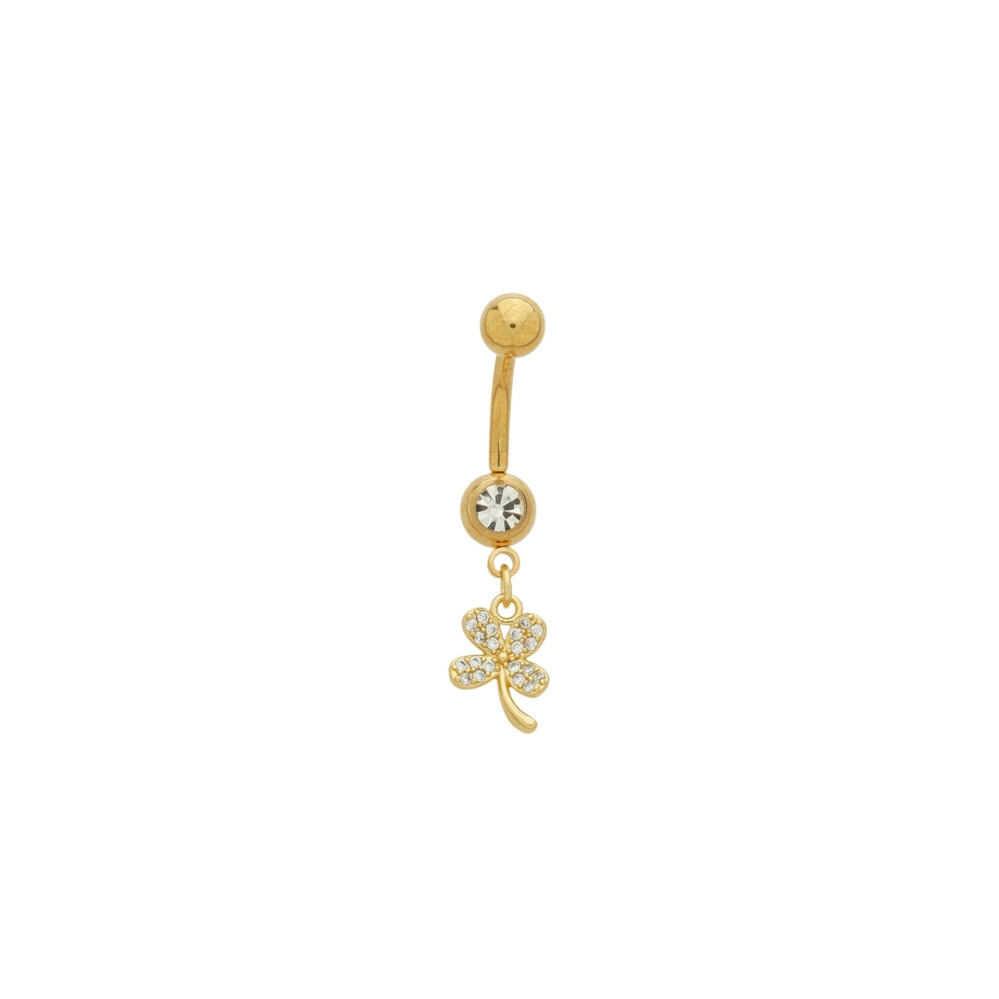 Piercing Umbigo Folheado a Ouro 18k Flor Cravejada e Caule Liso