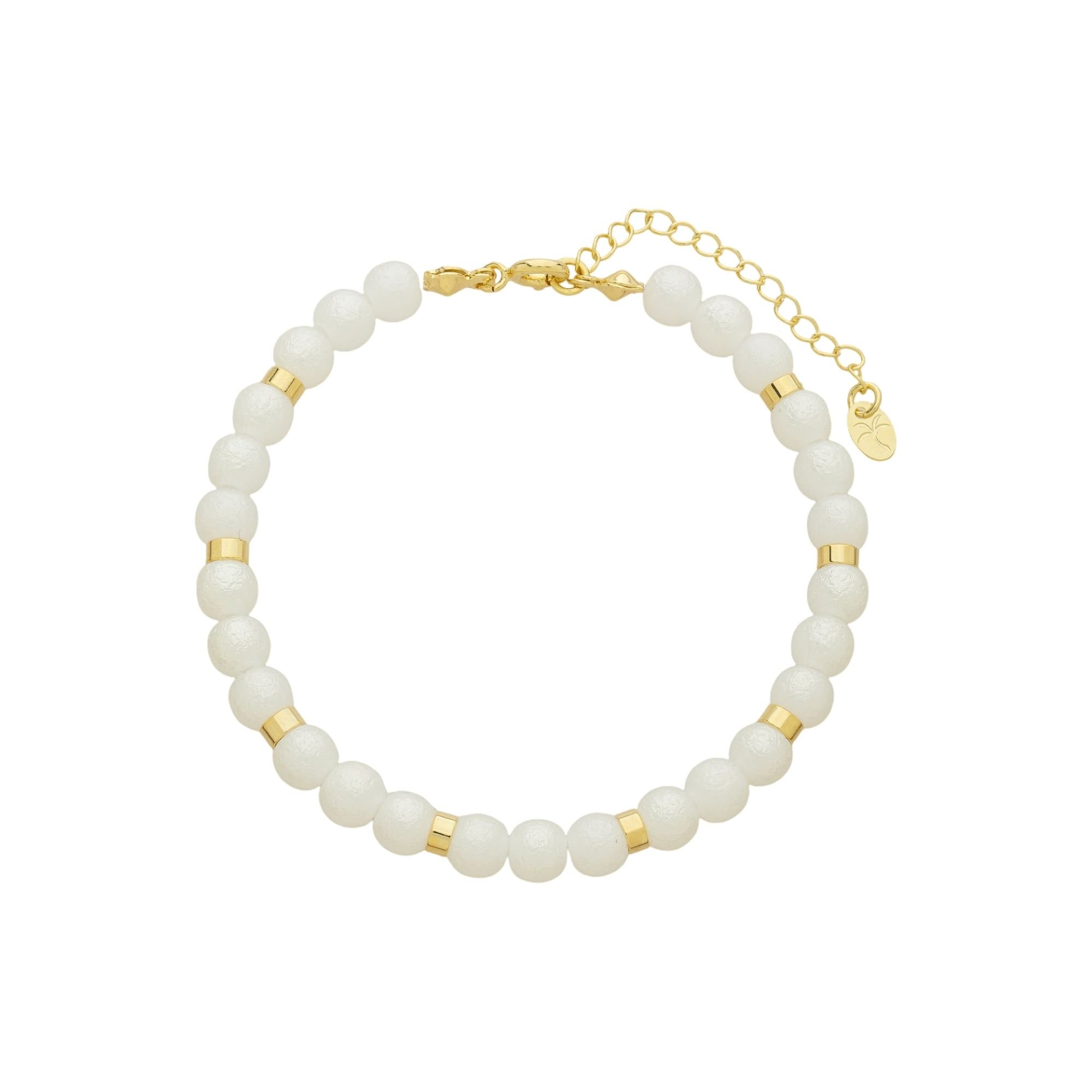 Pulseira Folheado a Ouro 18k Mini Canutilhos e Pérola Redonda Texturizada