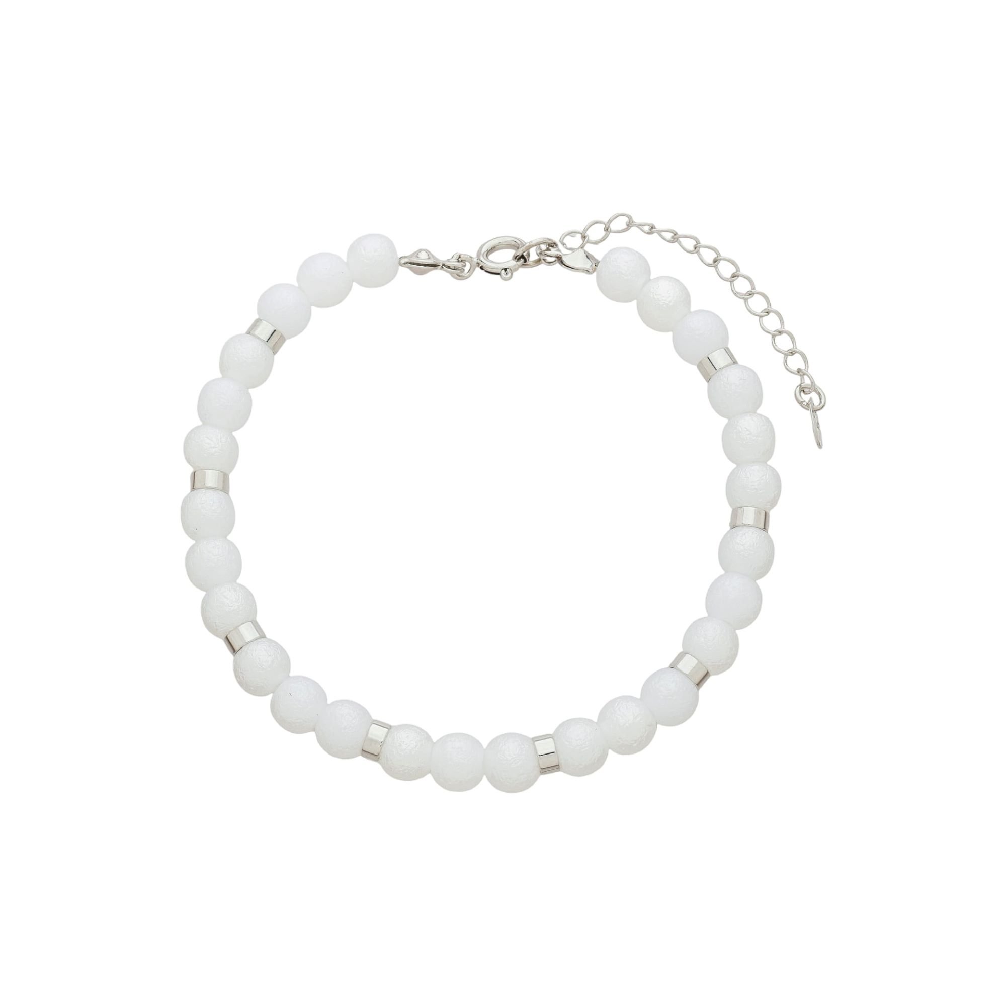 Pulseira Folheado a Ródio Mini Canutilhos e Pérola Redonda Texturizada