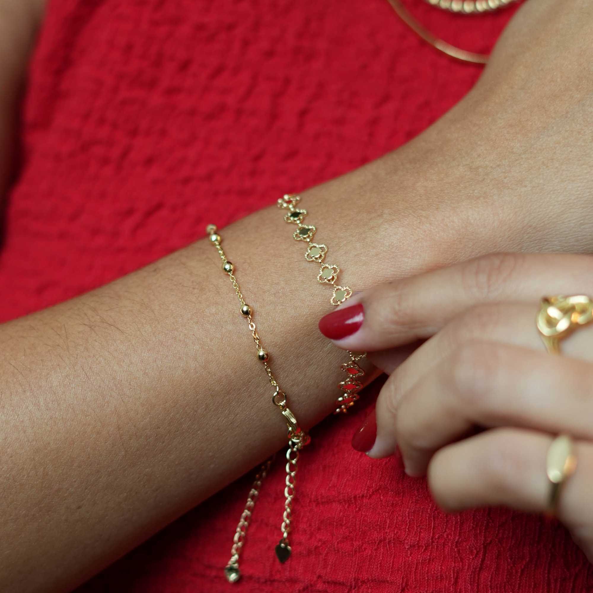 Pulseira Folheado a Ouro 18k Trevos com Detalhes Vazados Dourado 4