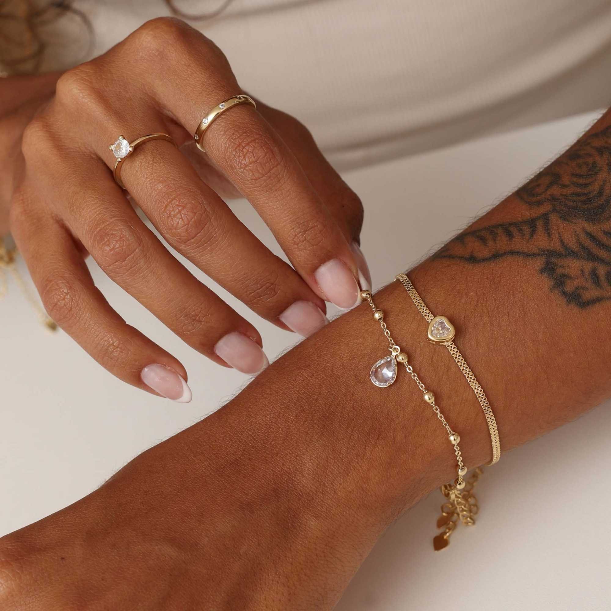 Pulseira Folheado a Ouro 18k Bolinhas e Zircônia Gota Dourado 2