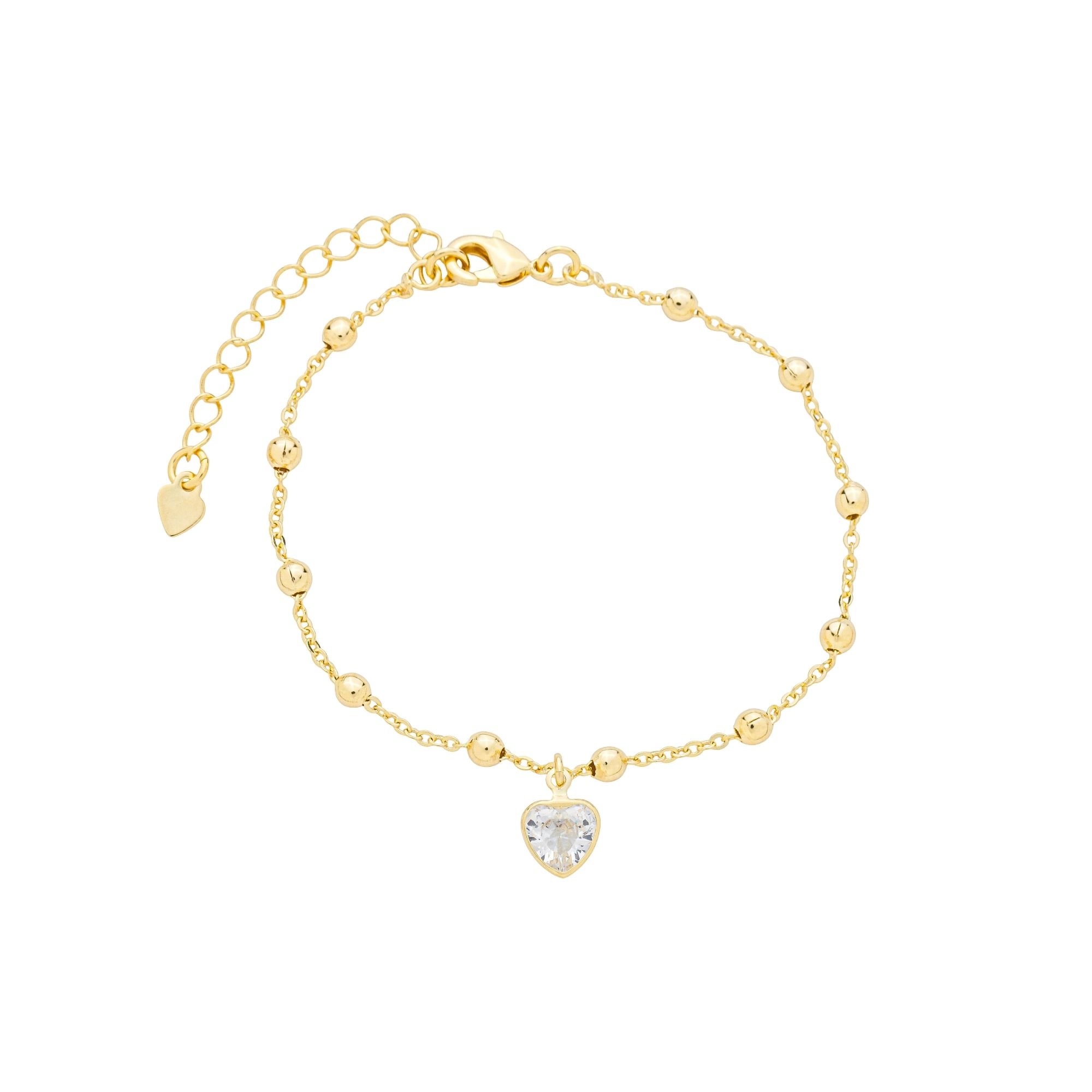 Pulseira Folheado a Ouro 18k Bolinhas e Coração Zircônia
