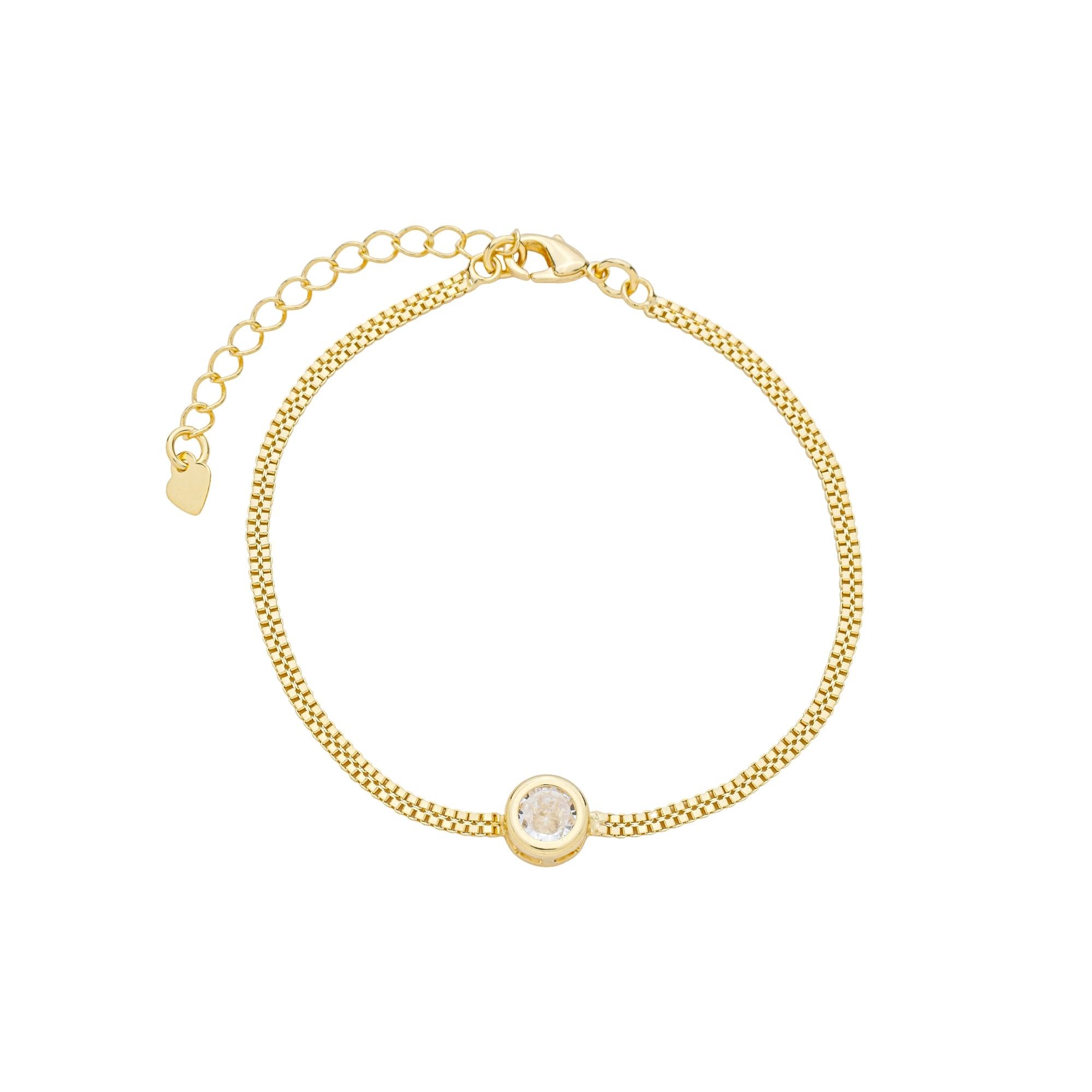 Pulseira Folheado a Ouro 18k Malha Rígida Zircônia Redonda