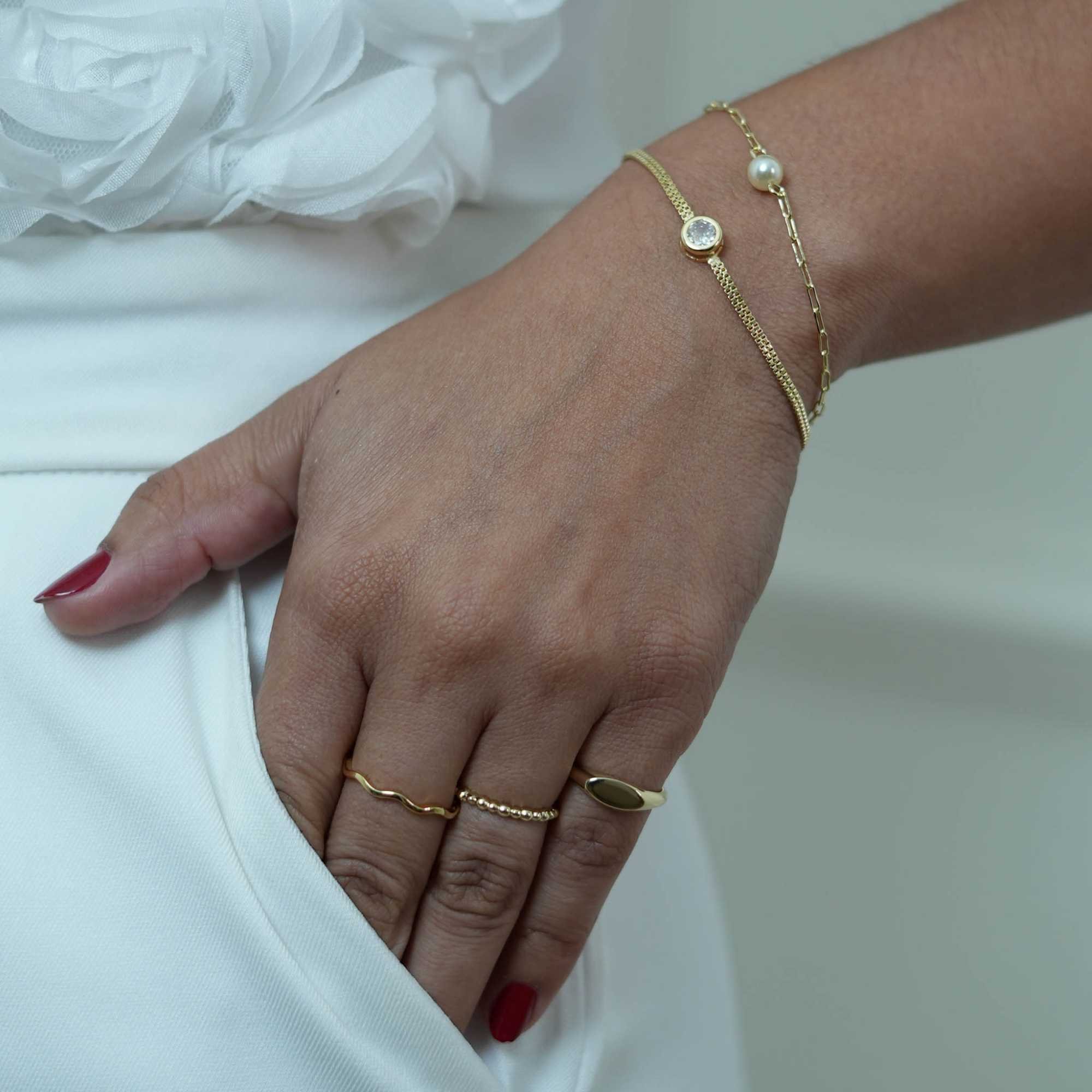 Pulseira Folheado a Ouro 18k Malha Rígida Zircônia Redonda Dourado 2