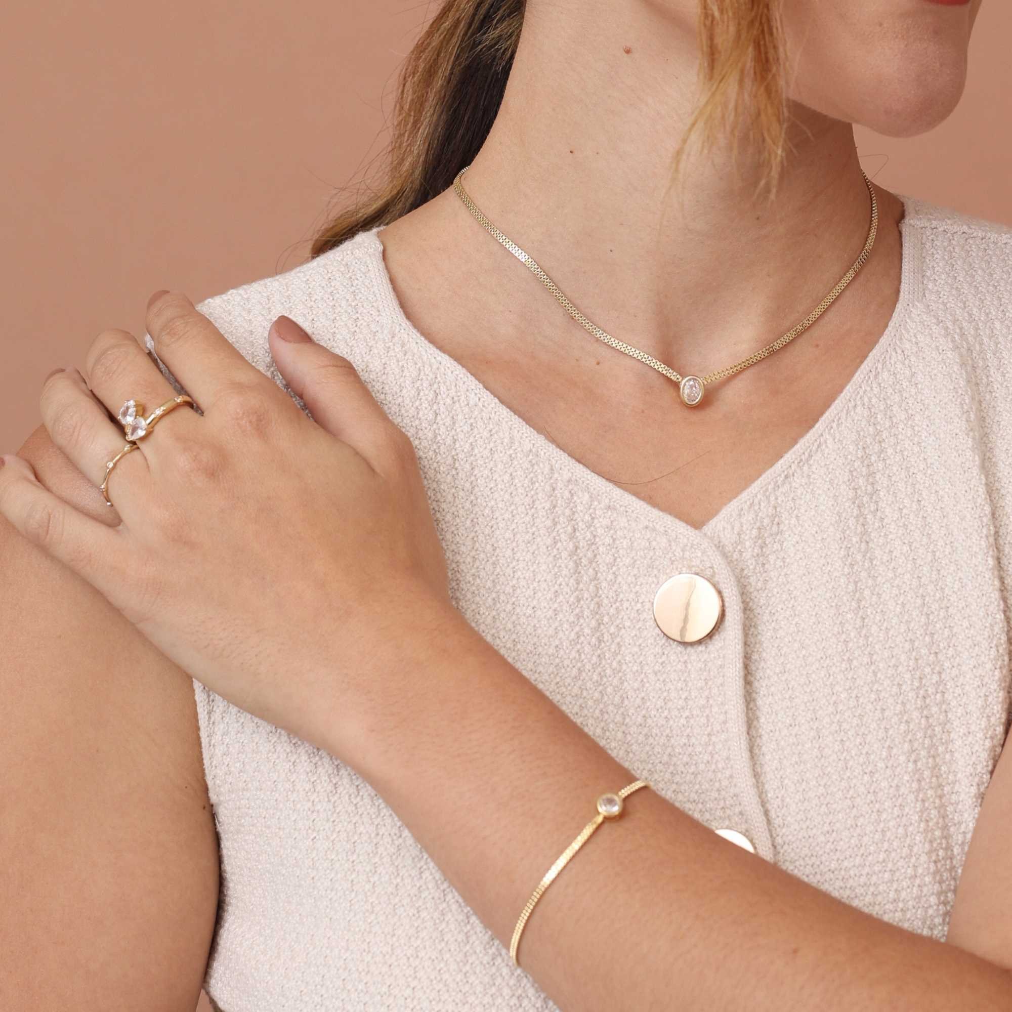 Pulseira Folheado a Ouro 18k Malha Rígida Zircônia Redonda Dourado 3