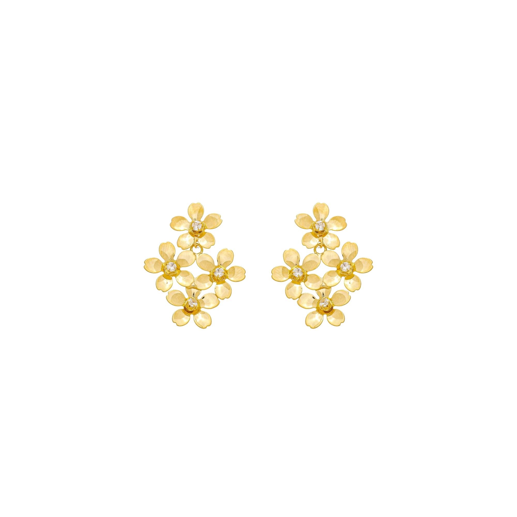 Brinco Folheado a Ouro 18k Flores e Mini Ponto de Luz