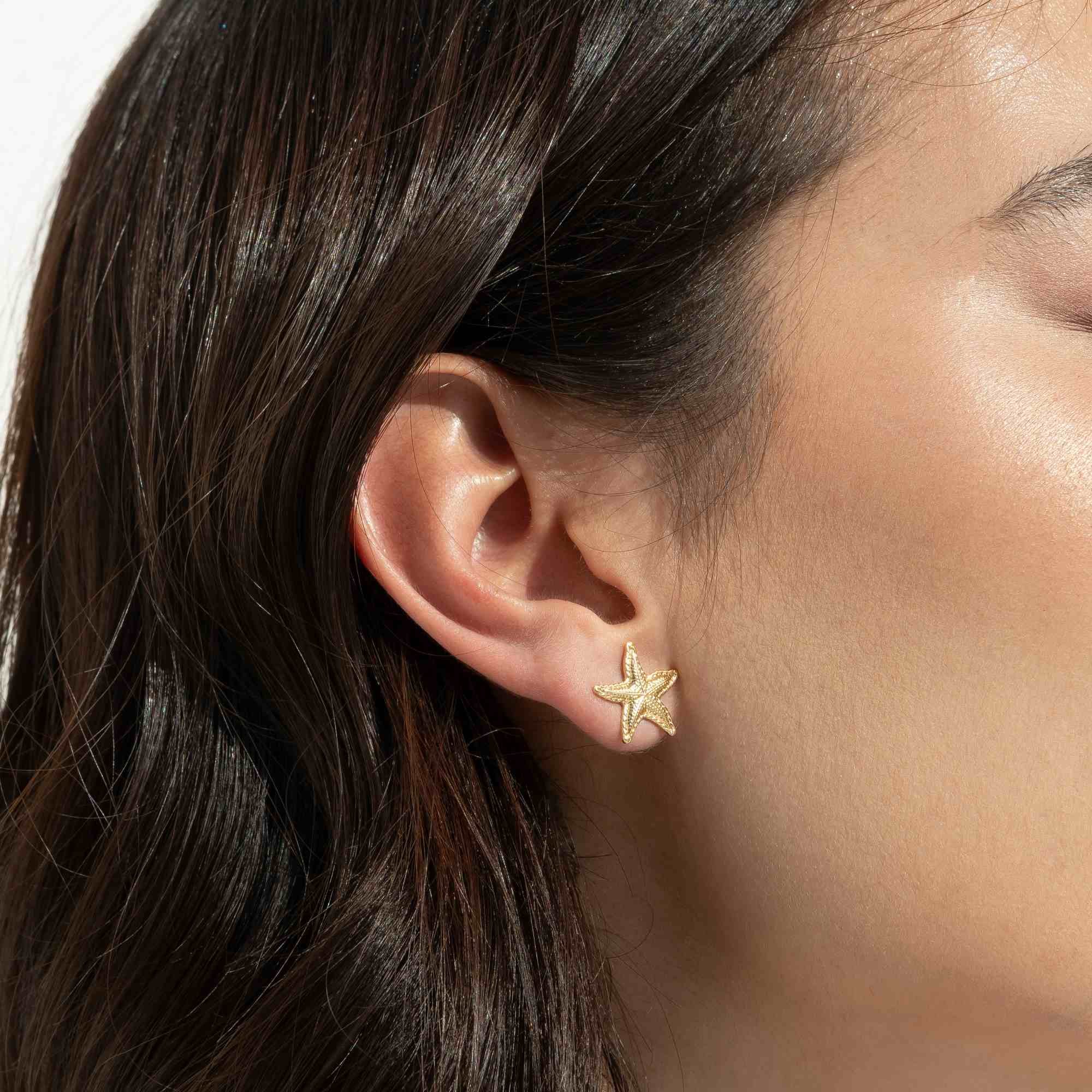 Brinco Folheado a Ouro 18k Estrela do Mar Texturada M Dourado 3