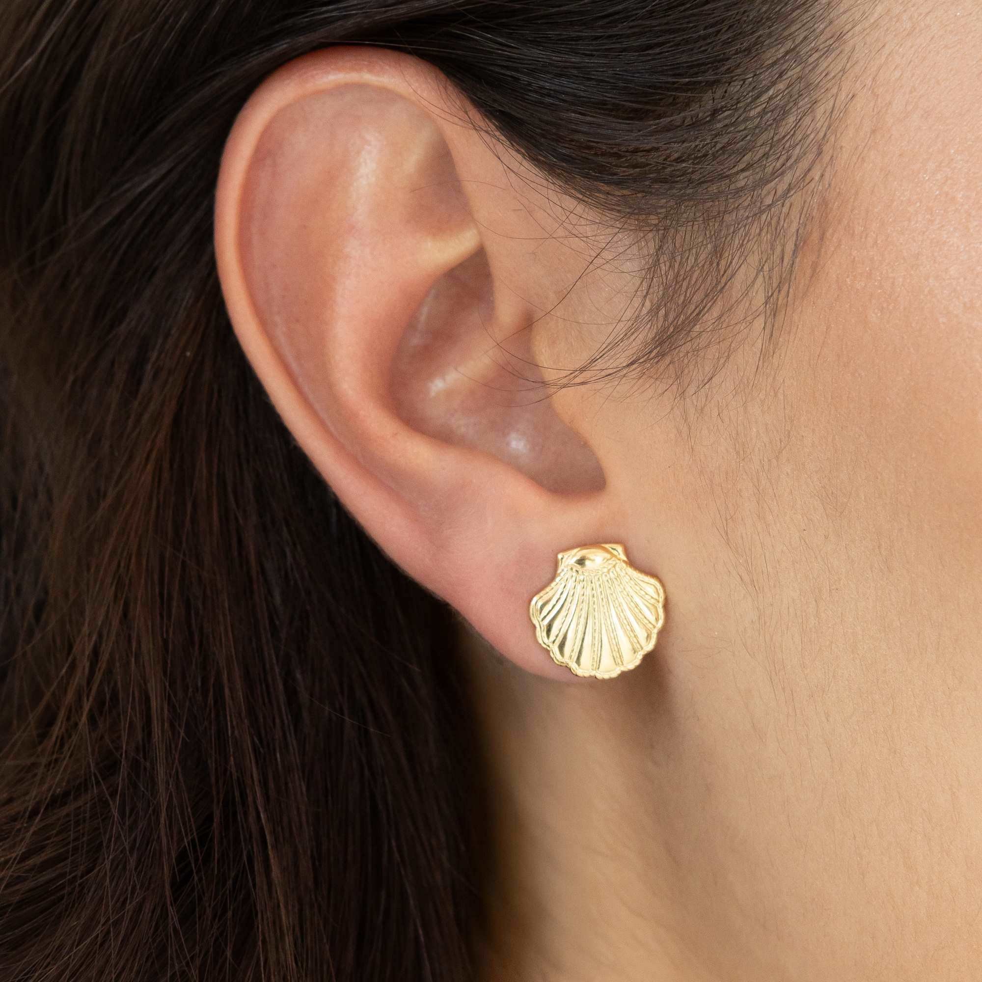 Brinco Folheado a Ouro 18k Concha Texturada M Dourado 3