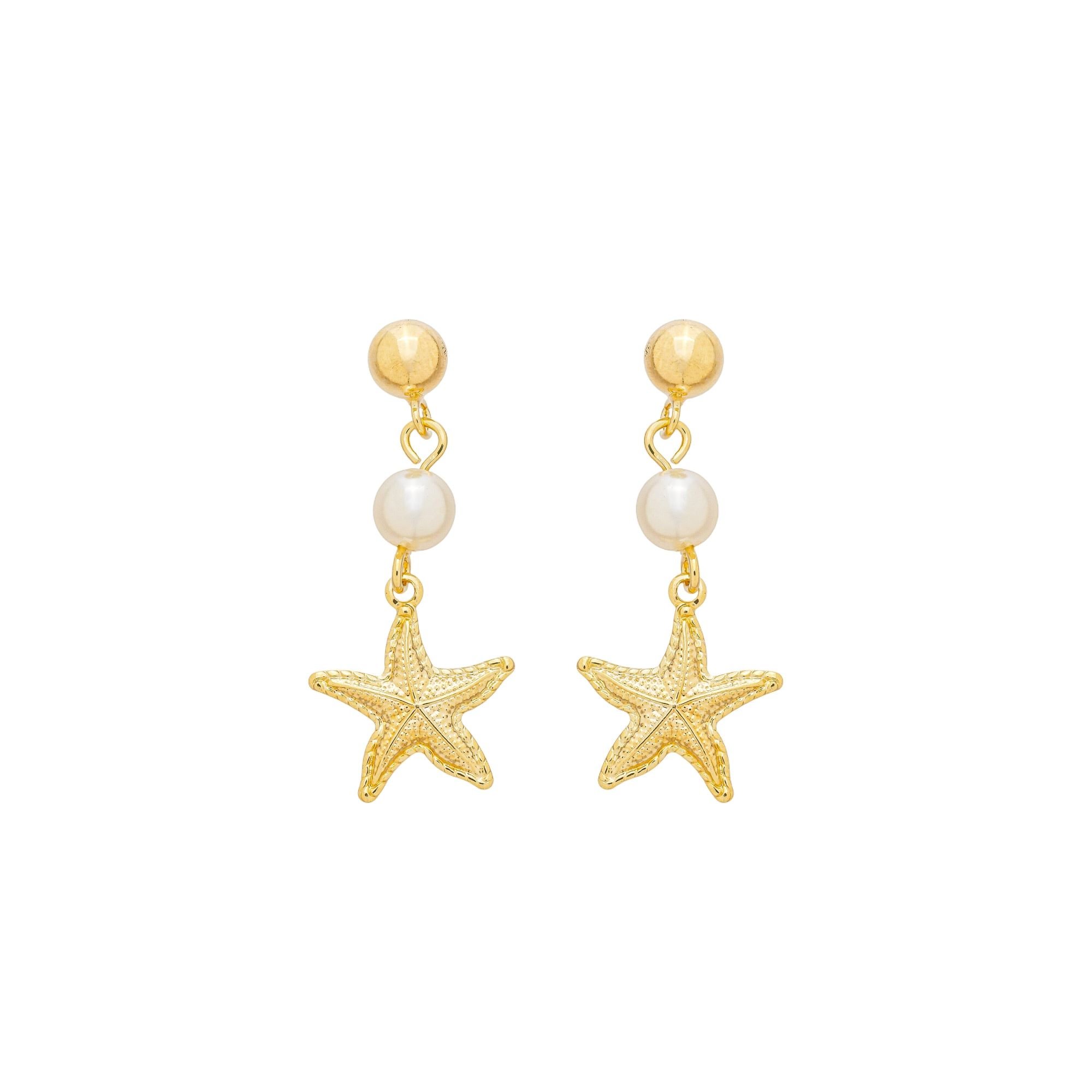 Brinco Folheado a Ouro 18k Pérola e Estrela do Mar