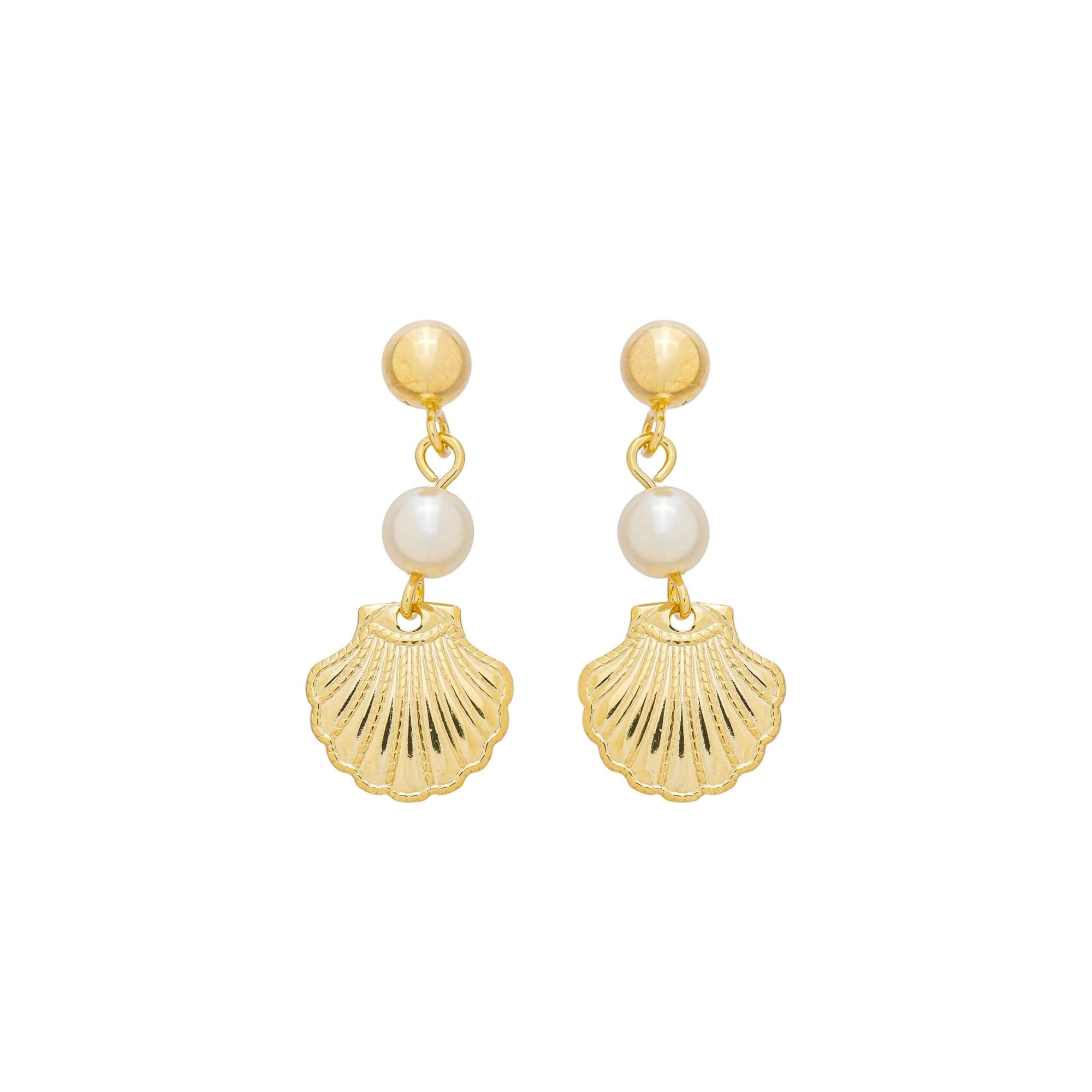 Brinco Folheado a Ouro 18k Pérola e Concha