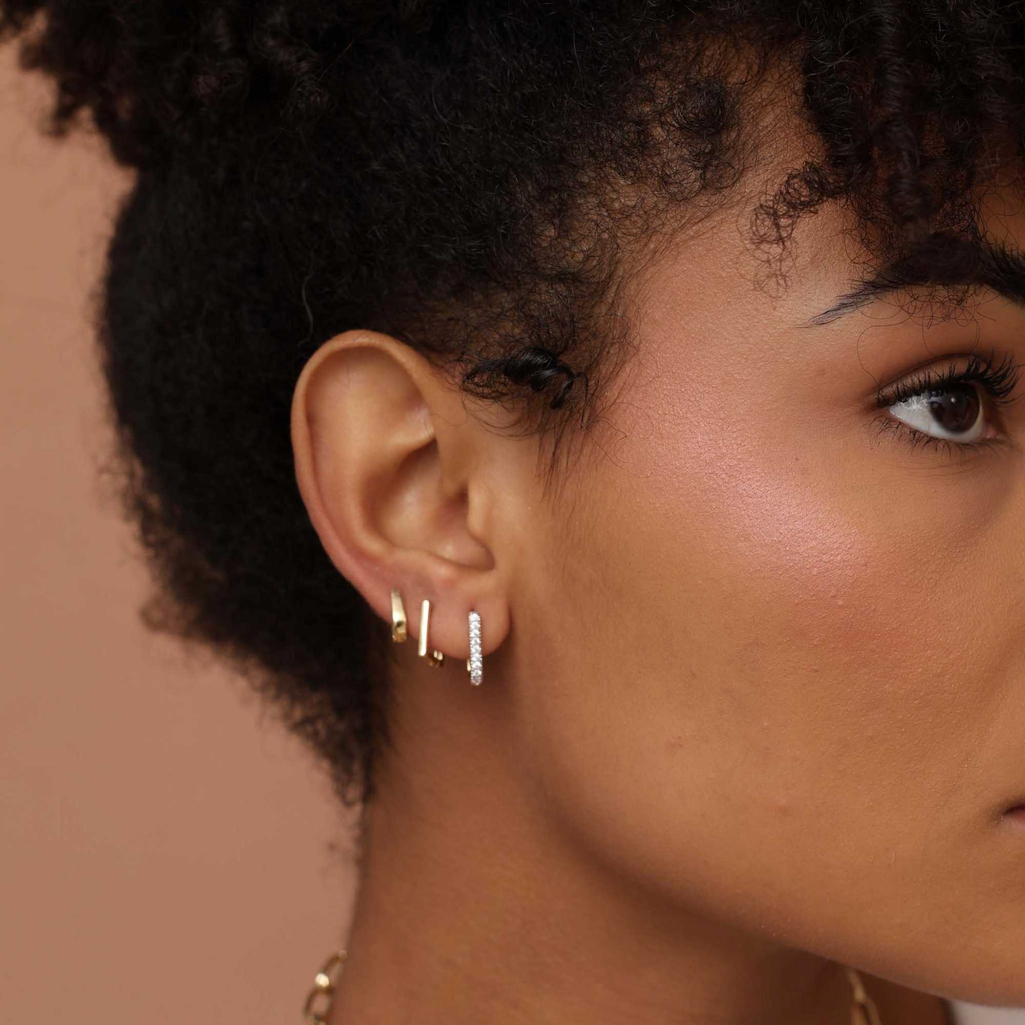 Kit 3 Argolinhas Folheado a Ouro 18k Aro Quadrado + Aro Cravejado Dourado 2