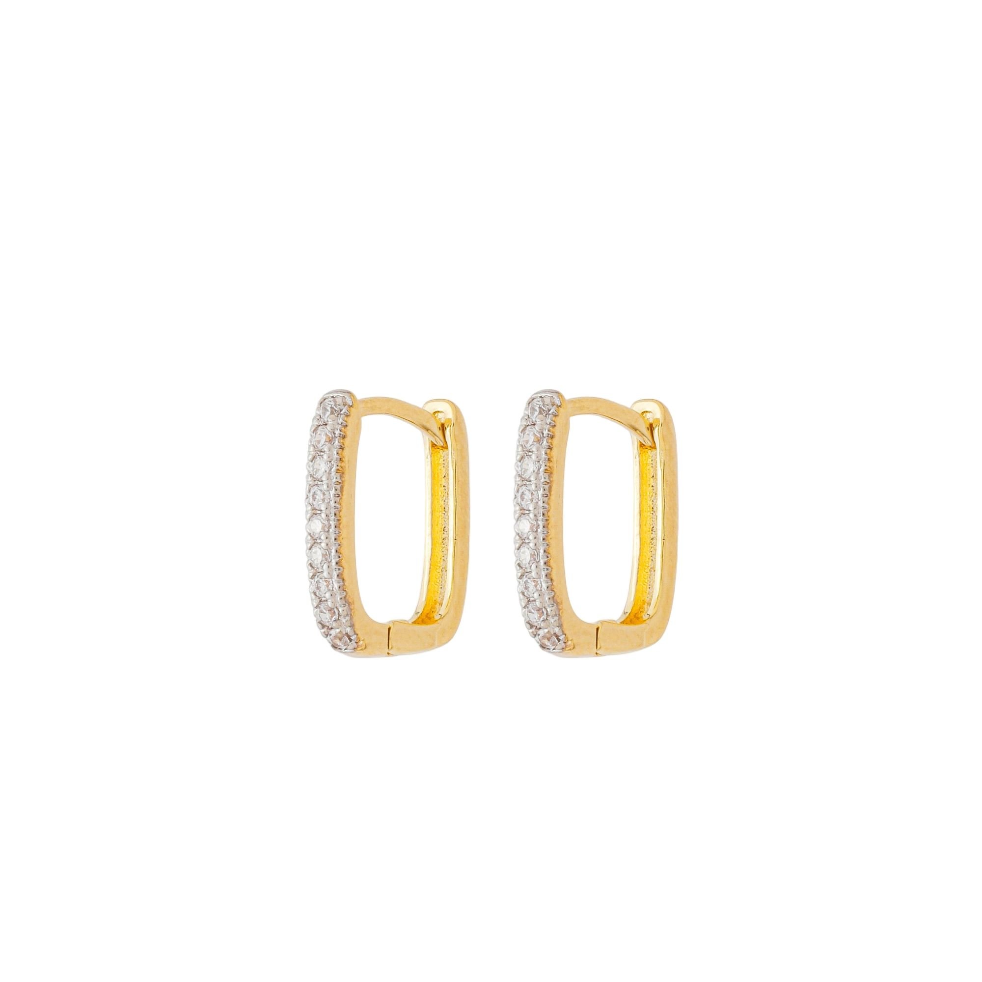 Kit 3 Argolinhas Folheado a Ouro 18k Aro Quadrado + Aro Cravejado Dourado 5